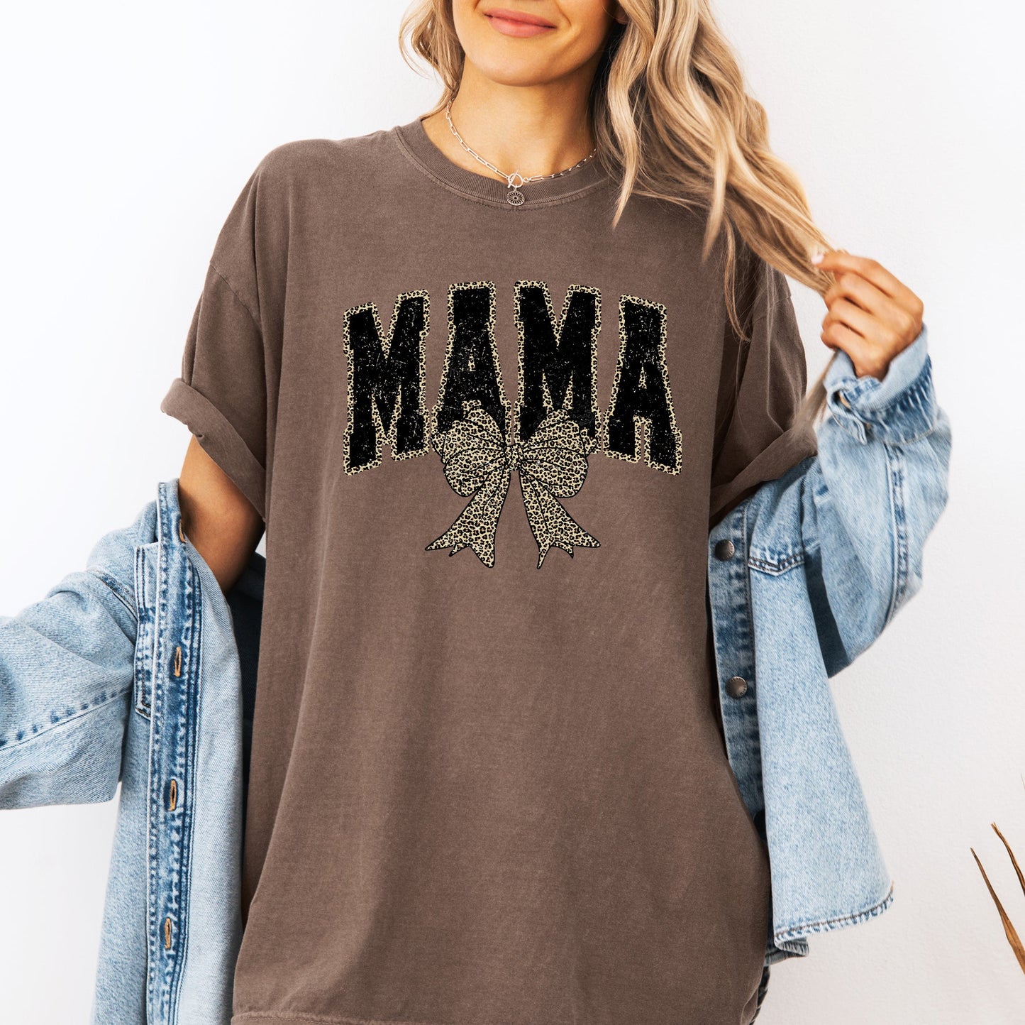 Mama, Black Leopard Print, Bow, Ribbon, Mother's Day Tshirt Comfort Colors T-Shirt