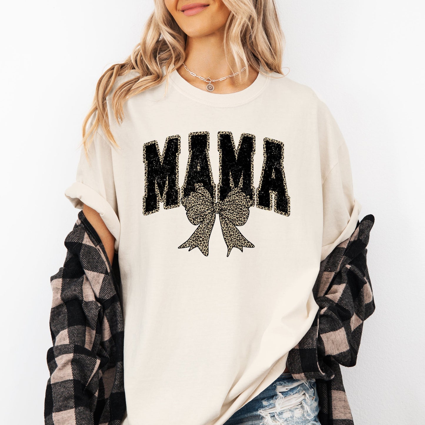 Mama, Black Leopard Print, Bow, Ribbon, Mother's Day Tshirt Comfort Colors T-Shirt