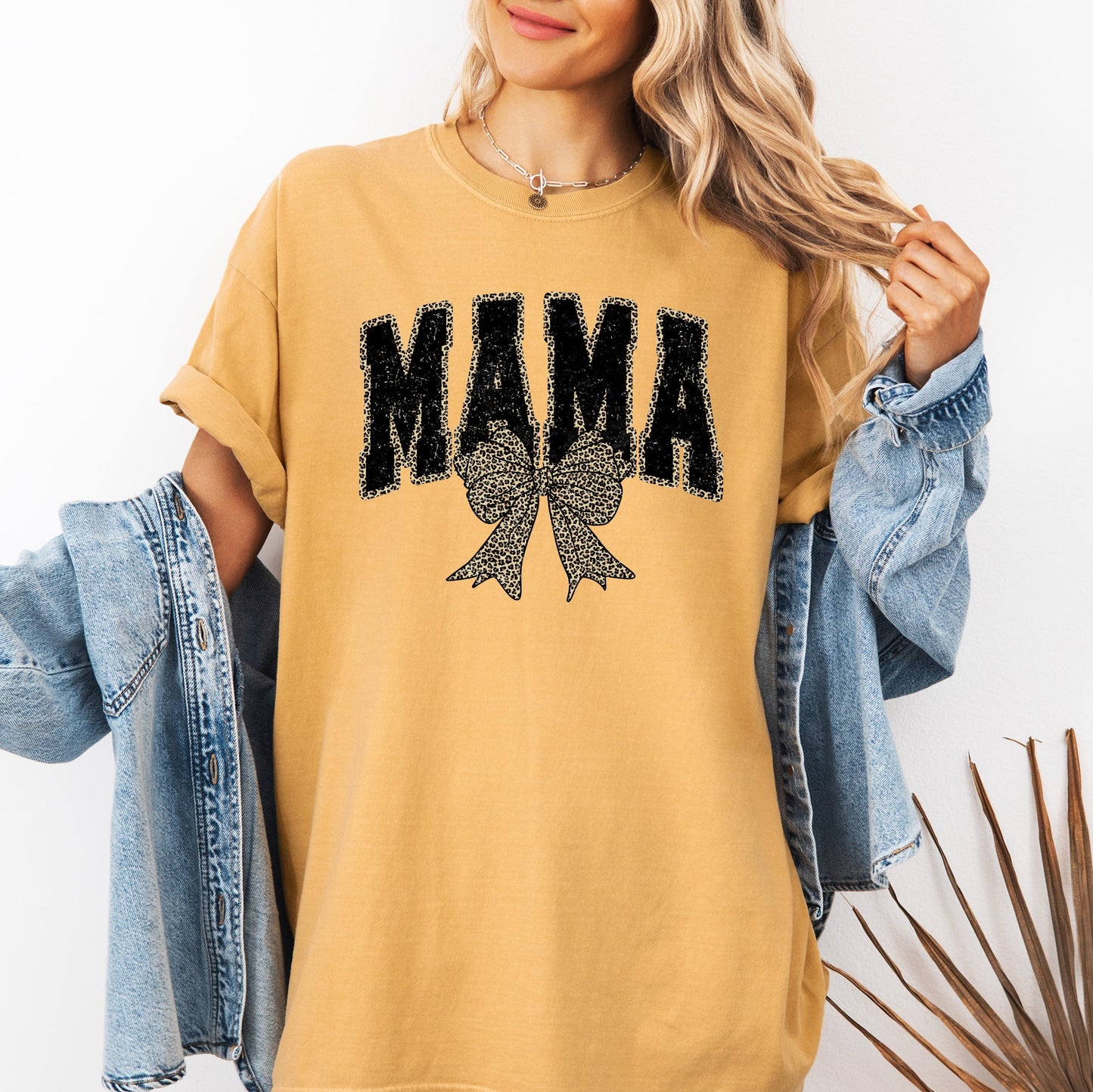 Mama, Black Leopard Print, Bow, Ribbon, Mother's Day Tshirt Comfort Colors T-Shirt