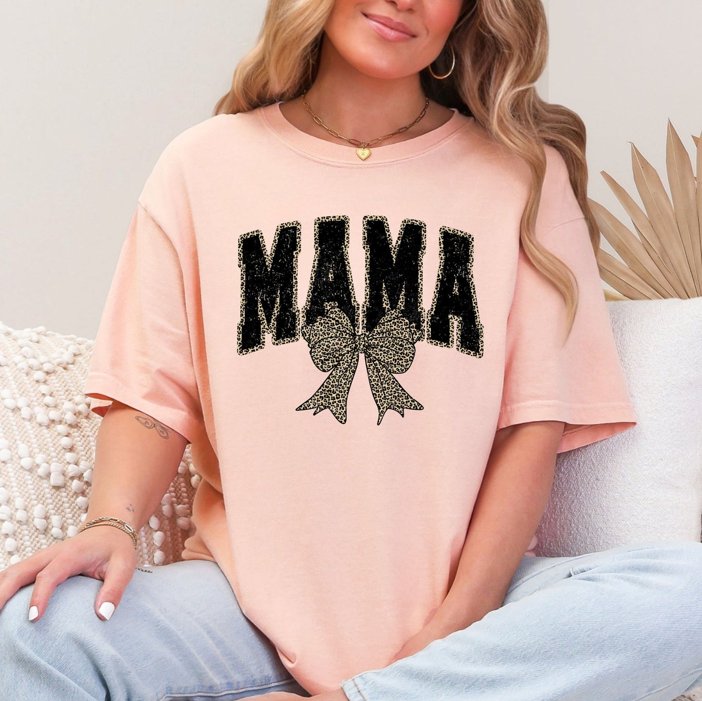Mama, Black Leopard Print, Bow, Ribbon, Mother's Day Tshirt Comfort Colors T-Shirt