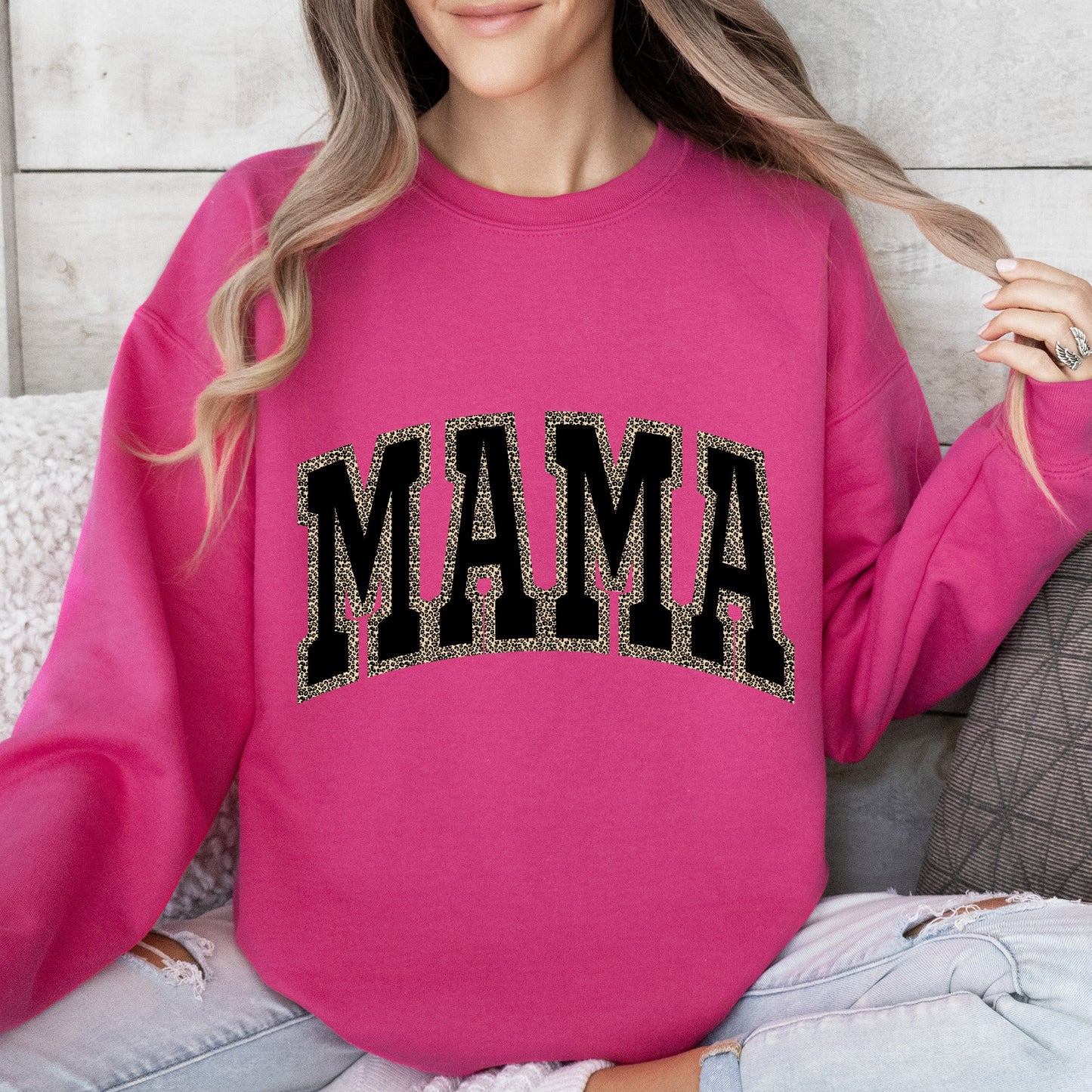 Mama, Black Leopard Print, Retro, Vintage, Varsity, Mother's Day Sweatshirt