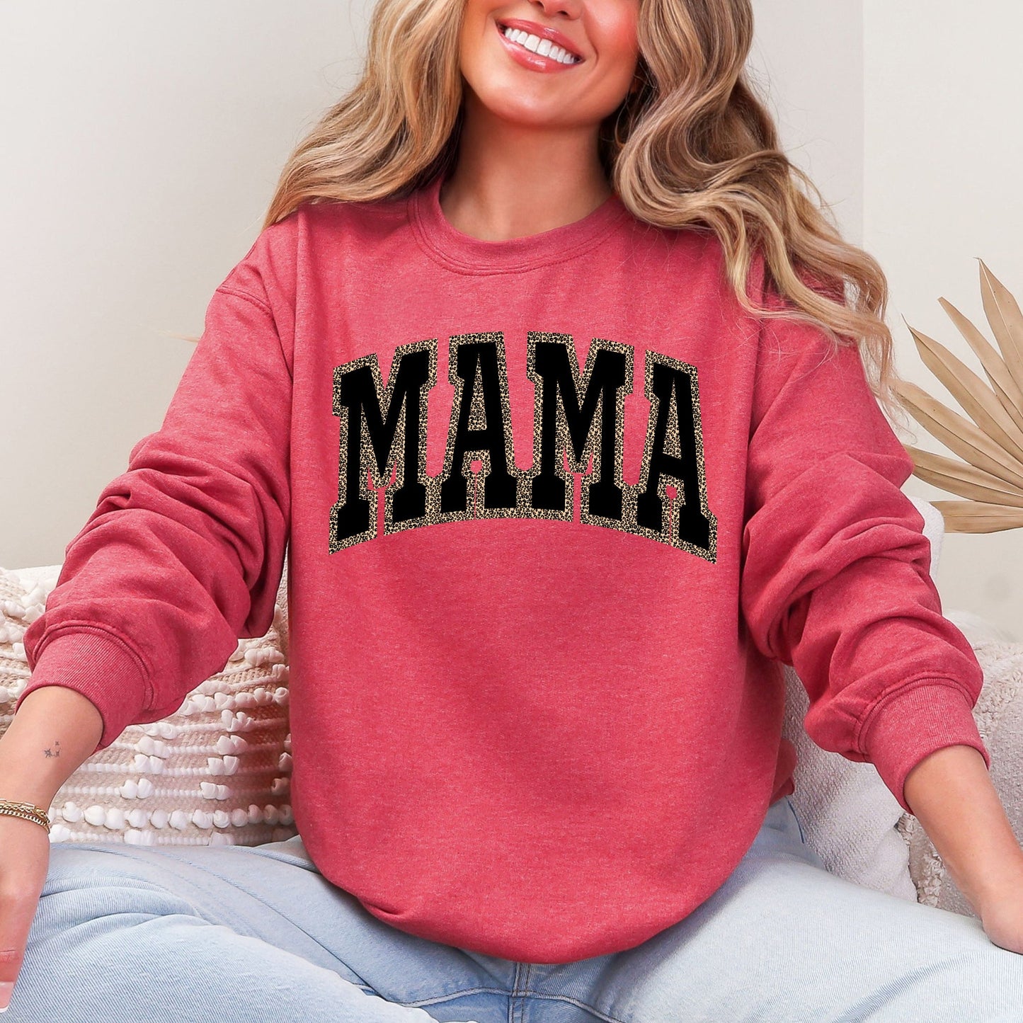 Mama, Black Leopard Print, Retro, Vintage, Varsity, Mother's Day Sweatshirt