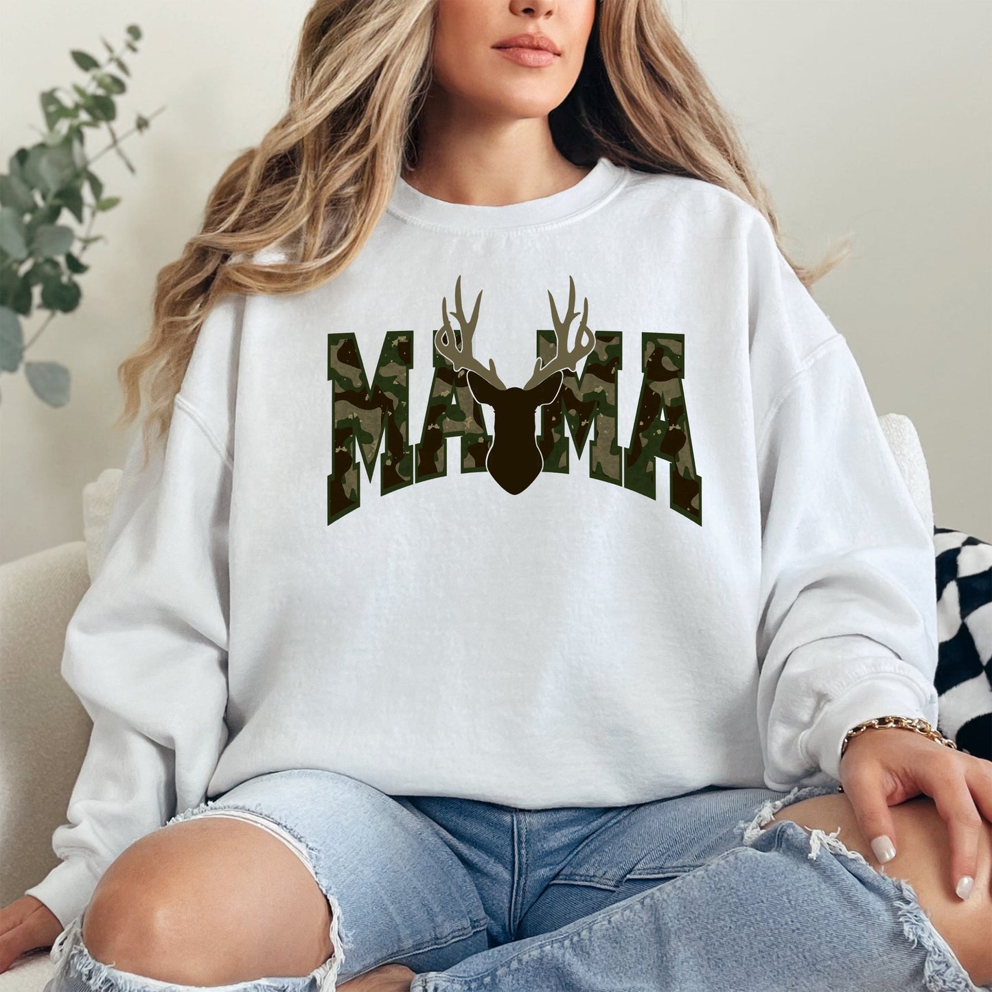 Mama, Camo, Deer, Hunting, Retro, Mother's Day Sweatshirt