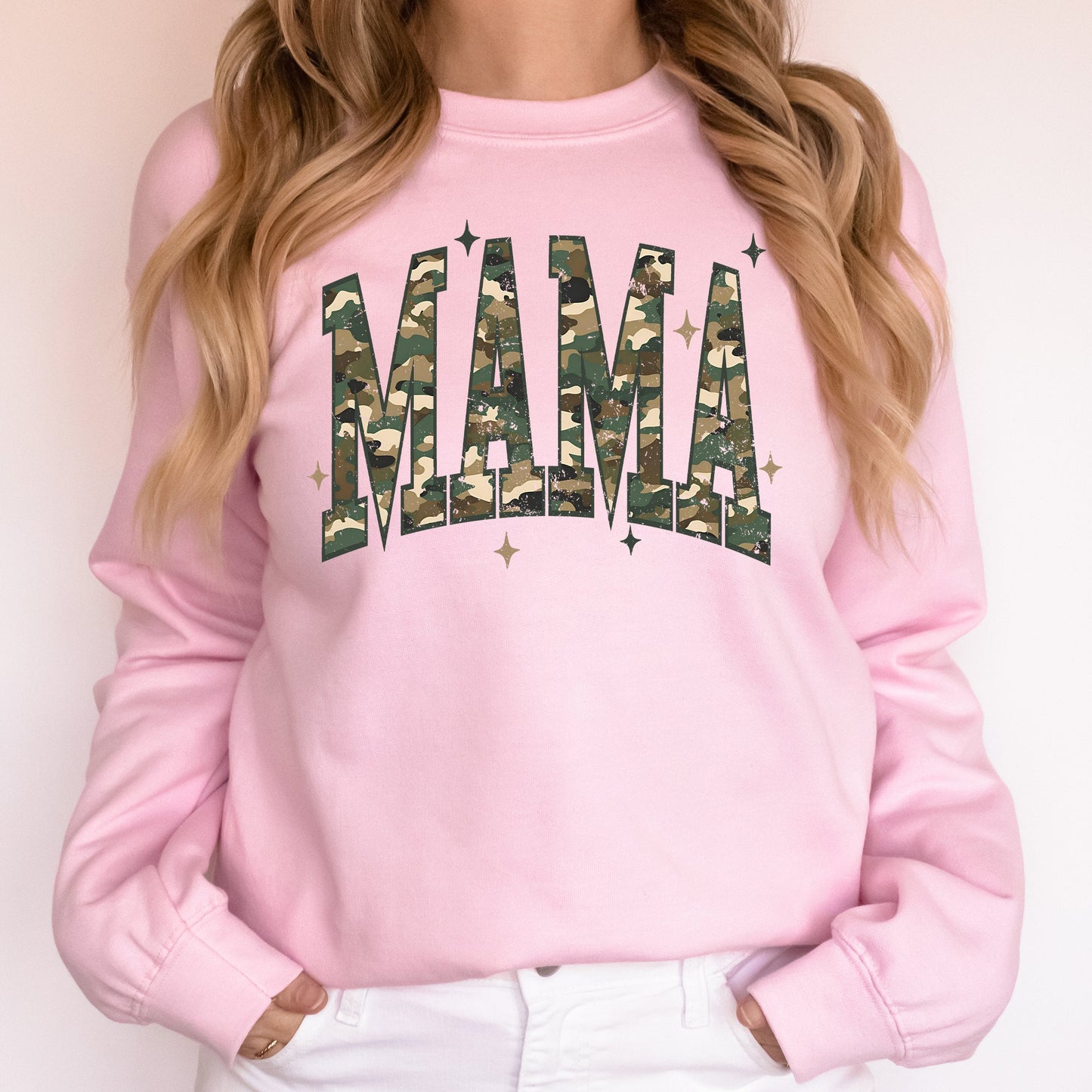 Mama, Camo, Stars, Camouflage, Hunting, Retro, Mother's Day Sweatshirt