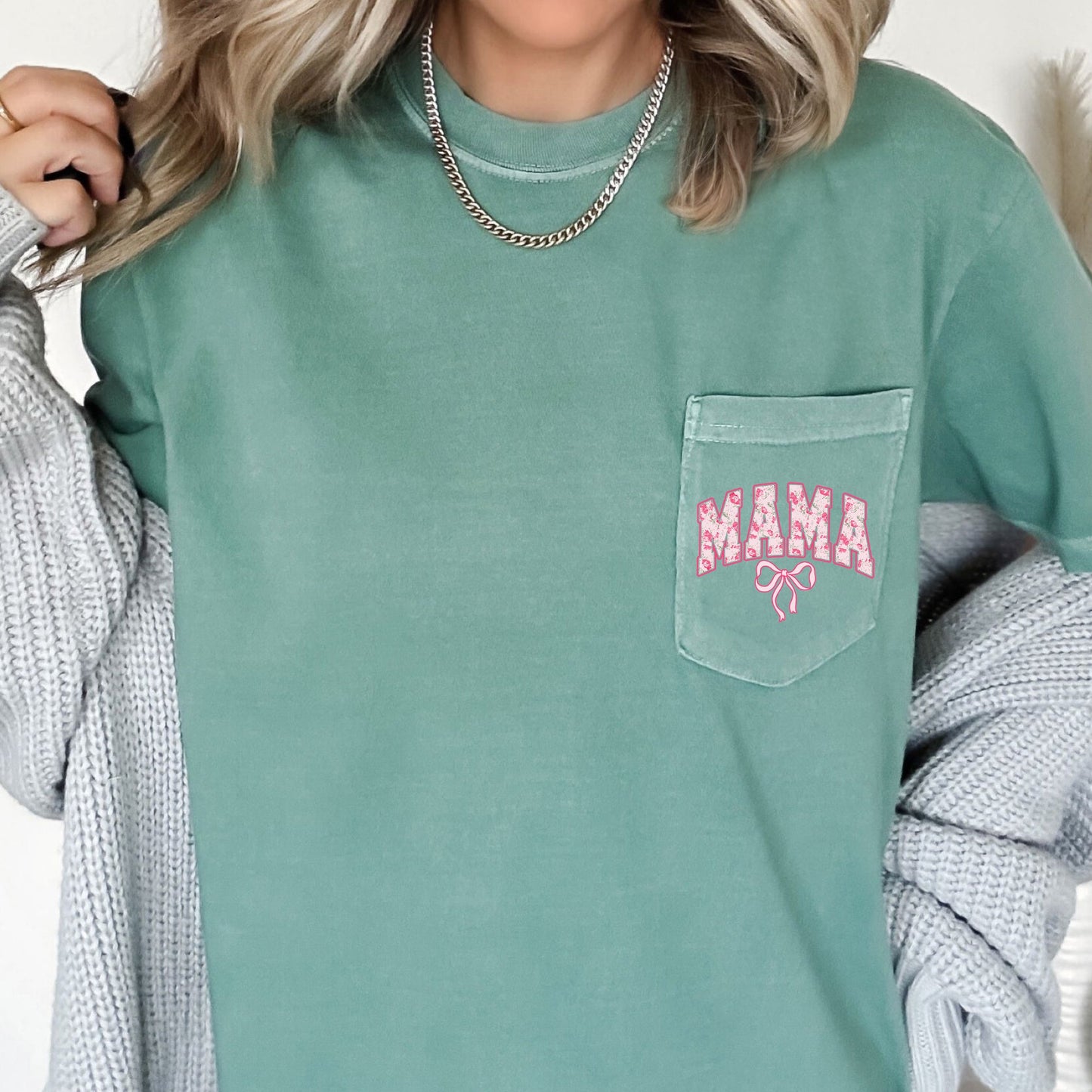 Mama, Coquette, Pocket, Ribbons, Bows Pocket Tee Comfort Colors T-Shirt