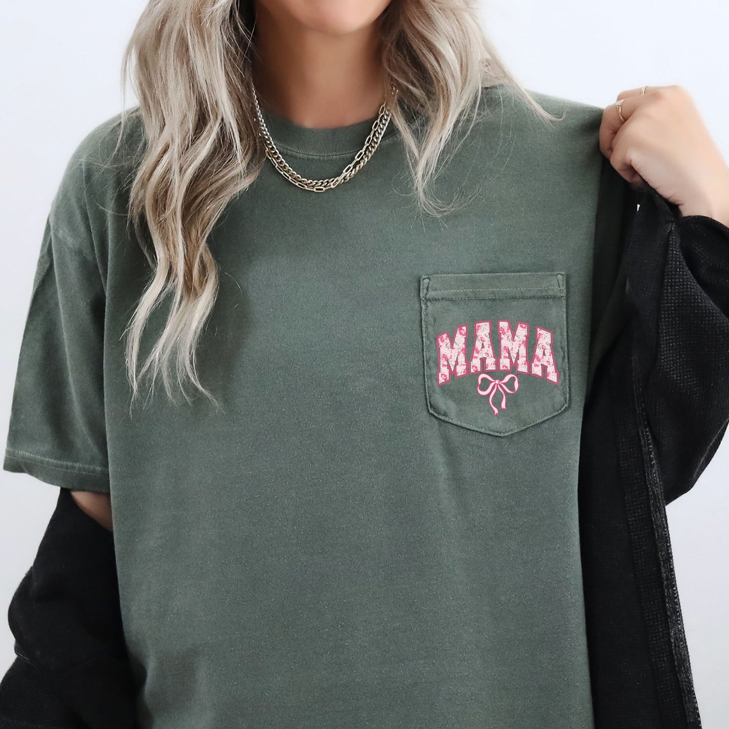 Mama, Coquette, Pocket, Ribbons, Bows Pocket Tee Comfort Colors T-Shirt