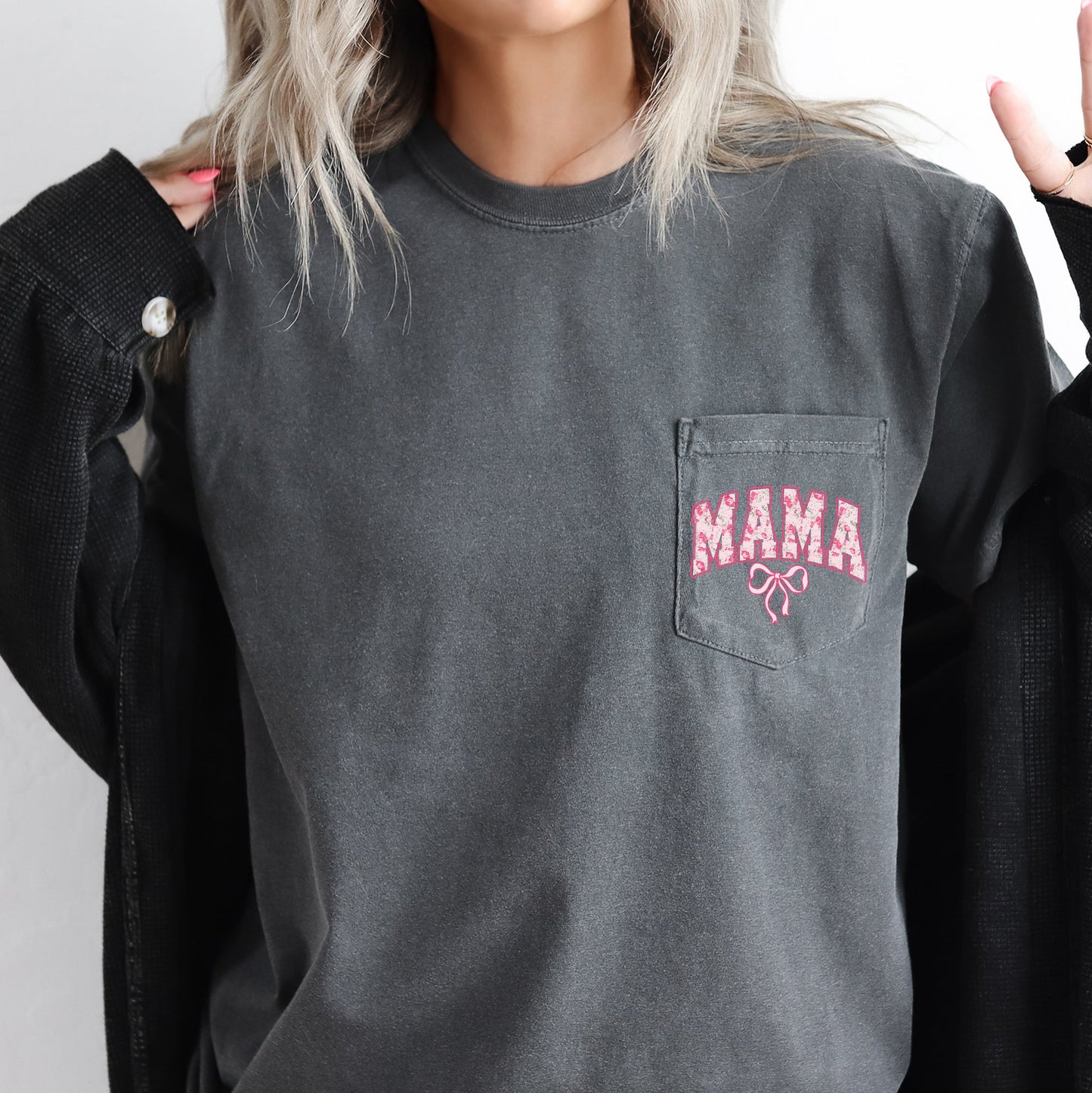 Mama, Coquette, Pocket, Ribbons, Bows Pocket Tee Comfort Colors T-Shirt
