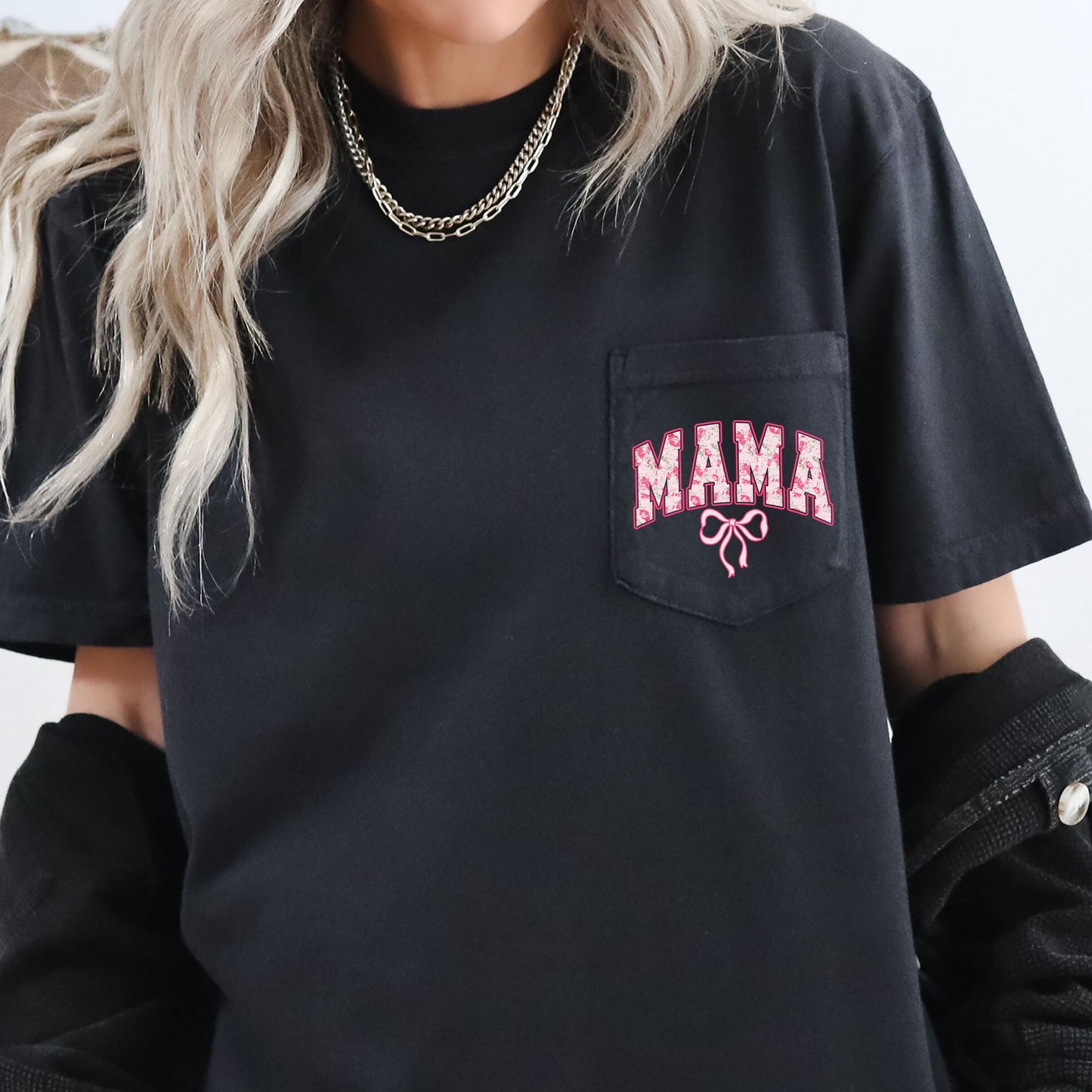 Mama, Coquette, Pocket, Ribbons, Bows Pocket Tee Comfort Colors T-Shirt