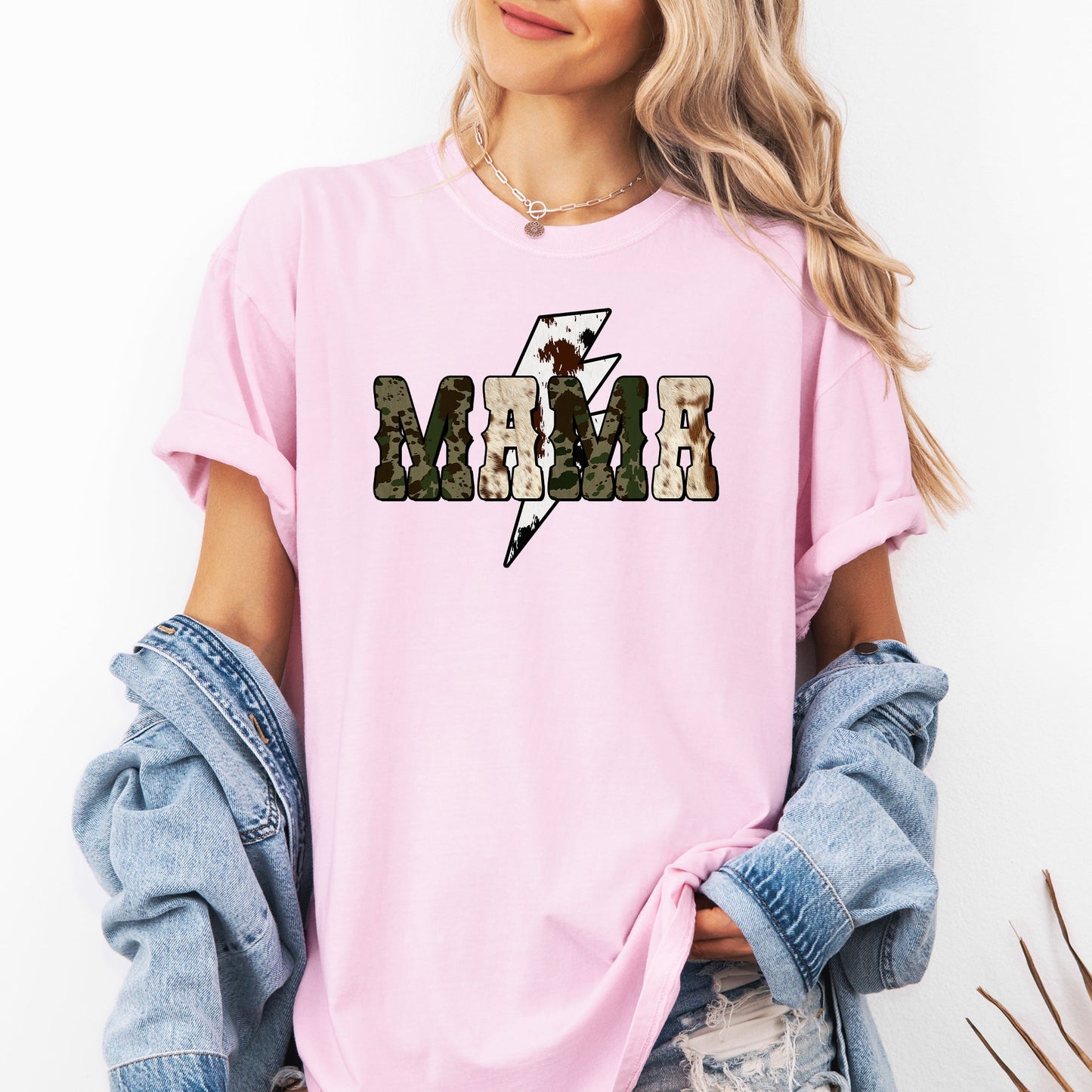 Mama, Cow Print, Checkered, Lightning Bolt, Retro, Mother's Day Tshirt Comfort Colors T-Shirt