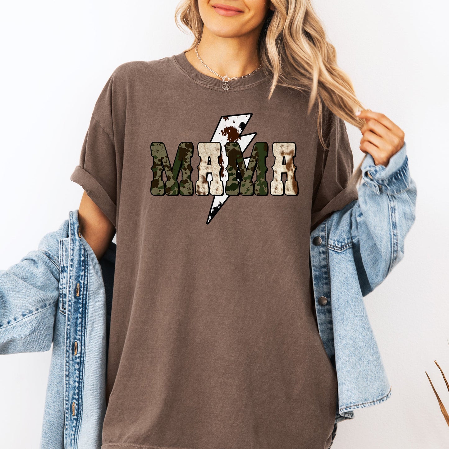 Mama, Cow Print, Checkered, Lightning Bolt, Retro, Mother's Day Tshirt Comfort Colors T-Shirt