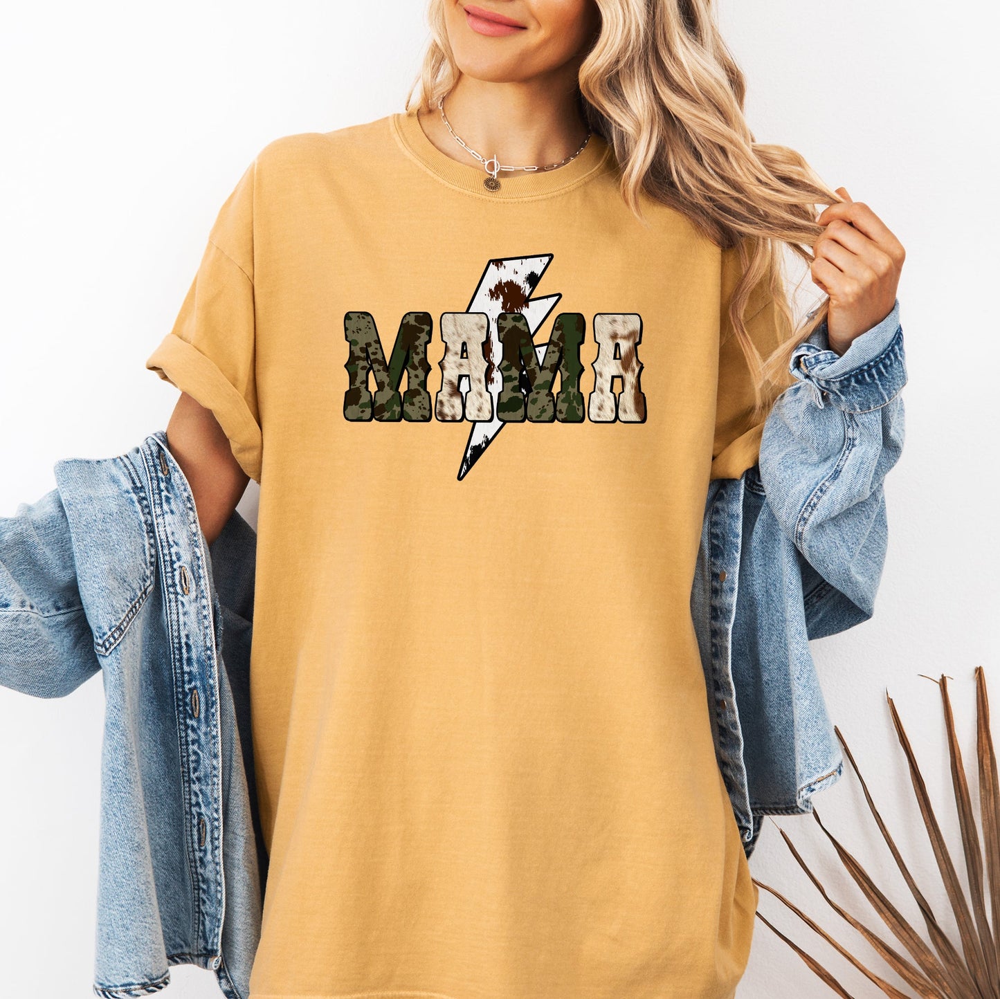 Mama, Cow Print, Checkered, Lightning Bolt, Retro, Mother's Day Tshirt Comfort Colors T-Shirt