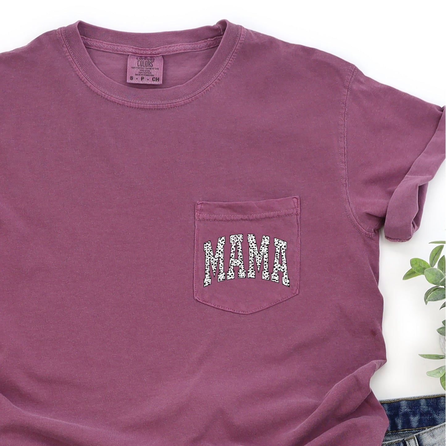 Mama, Dalmatian Print, Retro, Pocket Tee Comfort Colors T-Shirt