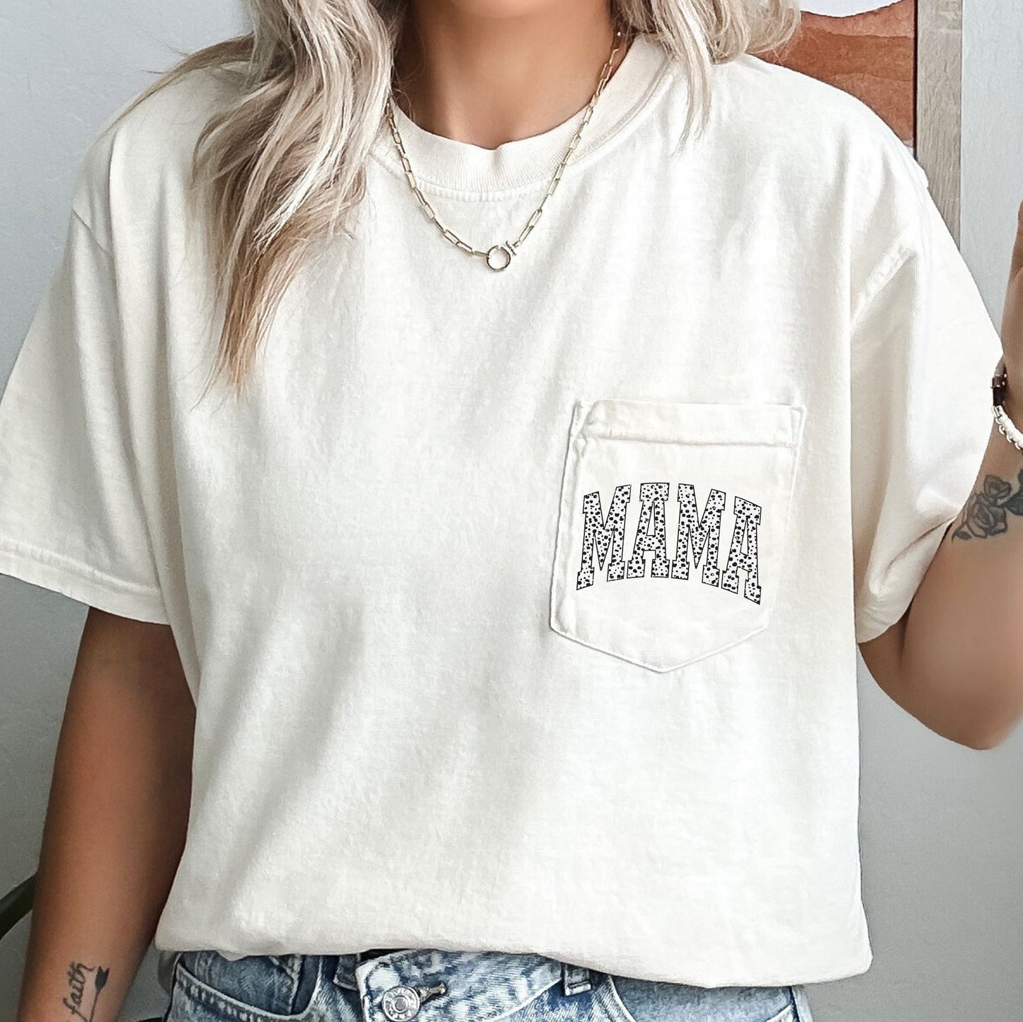 Mama, Dalmatian Print, Retro, Pocket Tee Comfort Colors T-Shirt