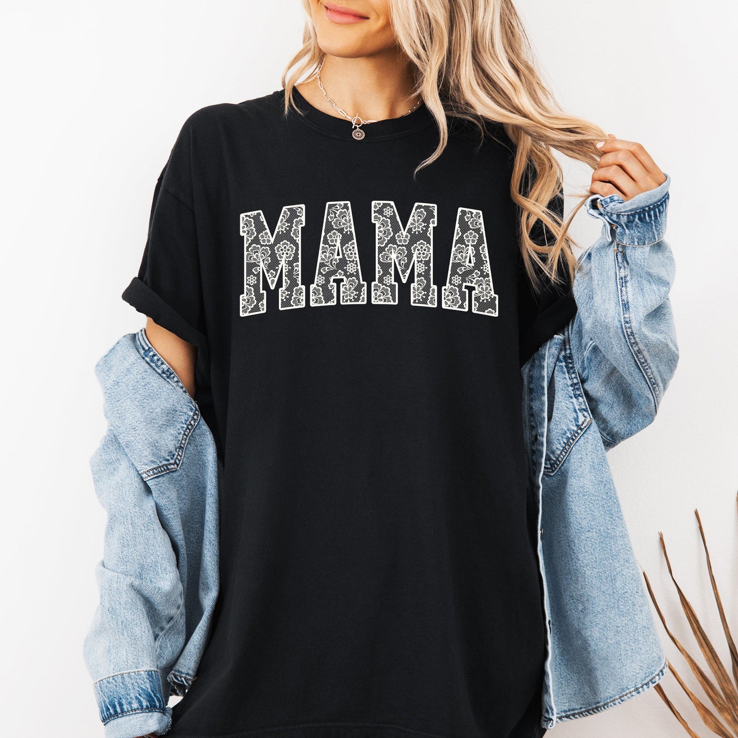 Mama, Faux Lace, Coquette, Varsity, Mother's Day Tshirt Comfort Colors T-Shirt