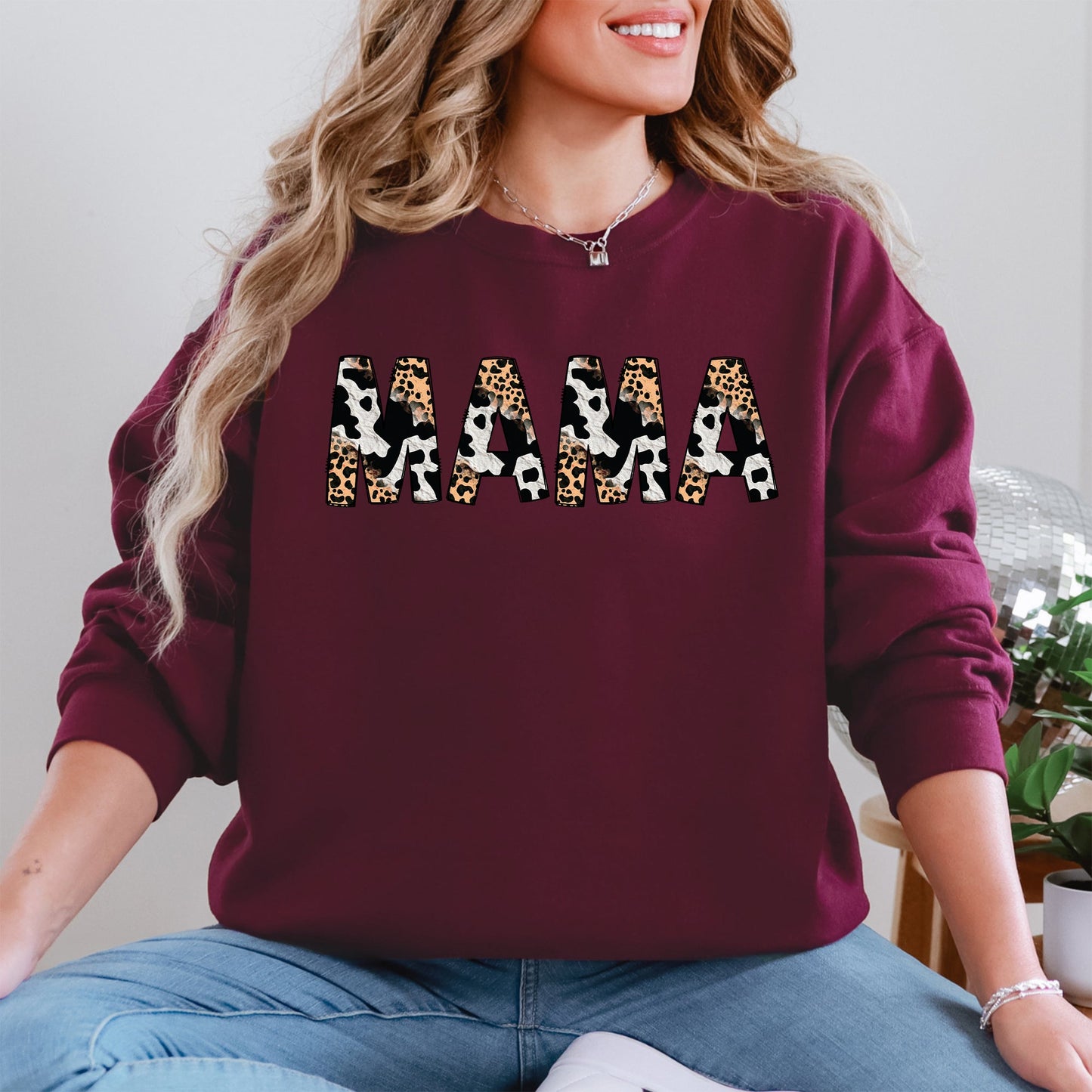 Mama, Leopard Cow Print, Classic, Animal Print, Mother's Day Sweatshirt