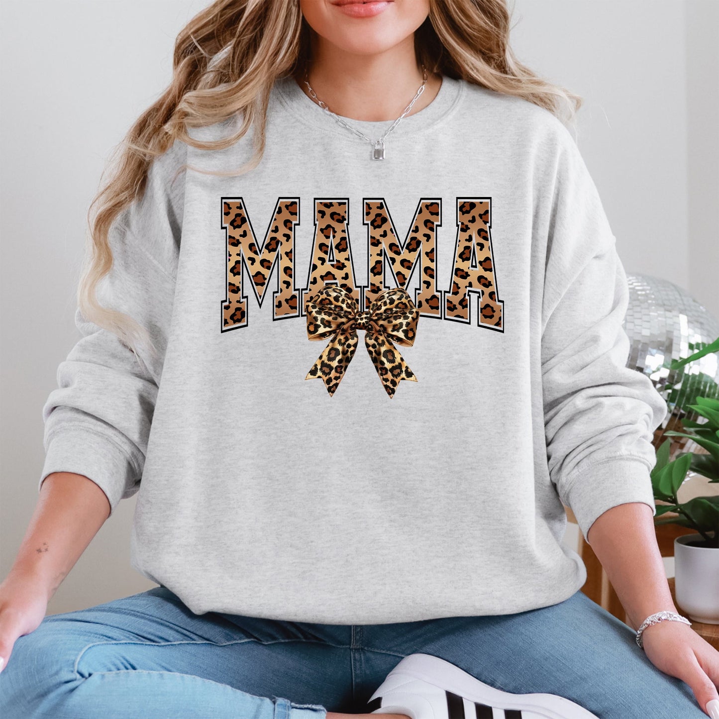 Mama, Leopard Print, Bow, Ribbon, Mother's Day Sweatshirt