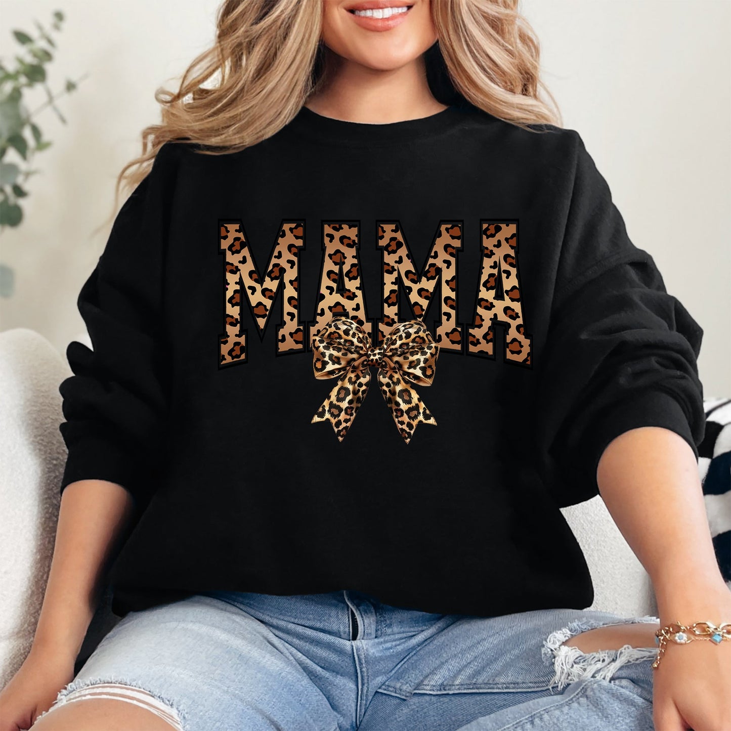 Mama, Leopard Print, Bow, Ribbon, Mother's Day Sweatshirt