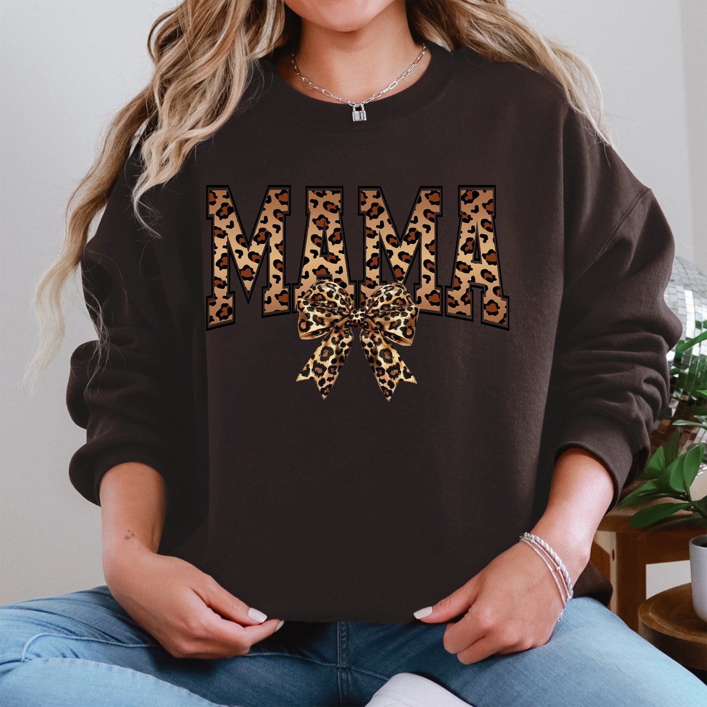 Mama, Leopard Print, Bow, Ribbon, Mother's Day Sweatshirt