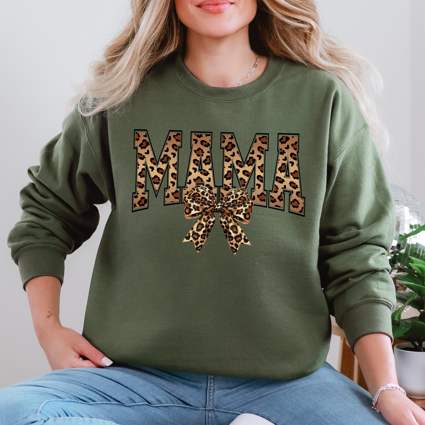 Mama, Leopard Print, Bow, Ribbon, Mother's Day Sweatshirt