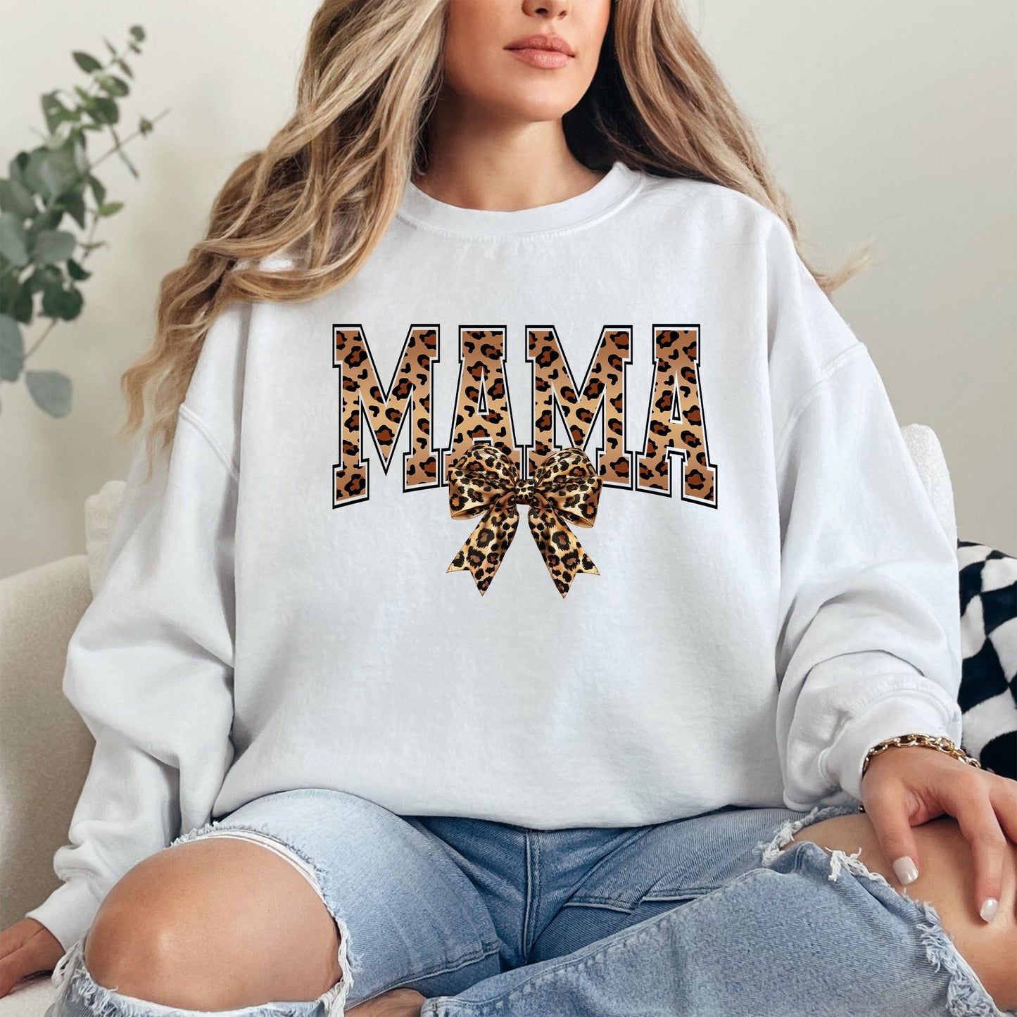 Mama, Leopard Print, Bow, Ribbon, Mother's Day Sweatshirt