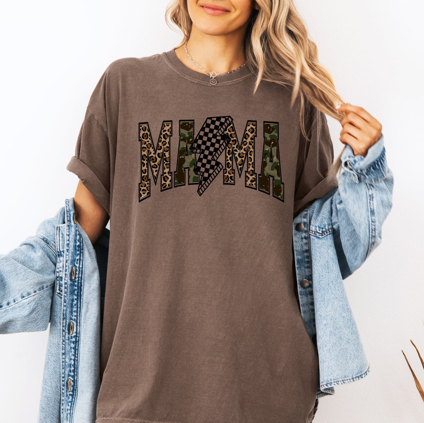 Mama, Leopard Print, Camo, Camouflage, Checkered, Lightning Bolt, Mother's Day Tshirt Comfort Colors T-Shirt