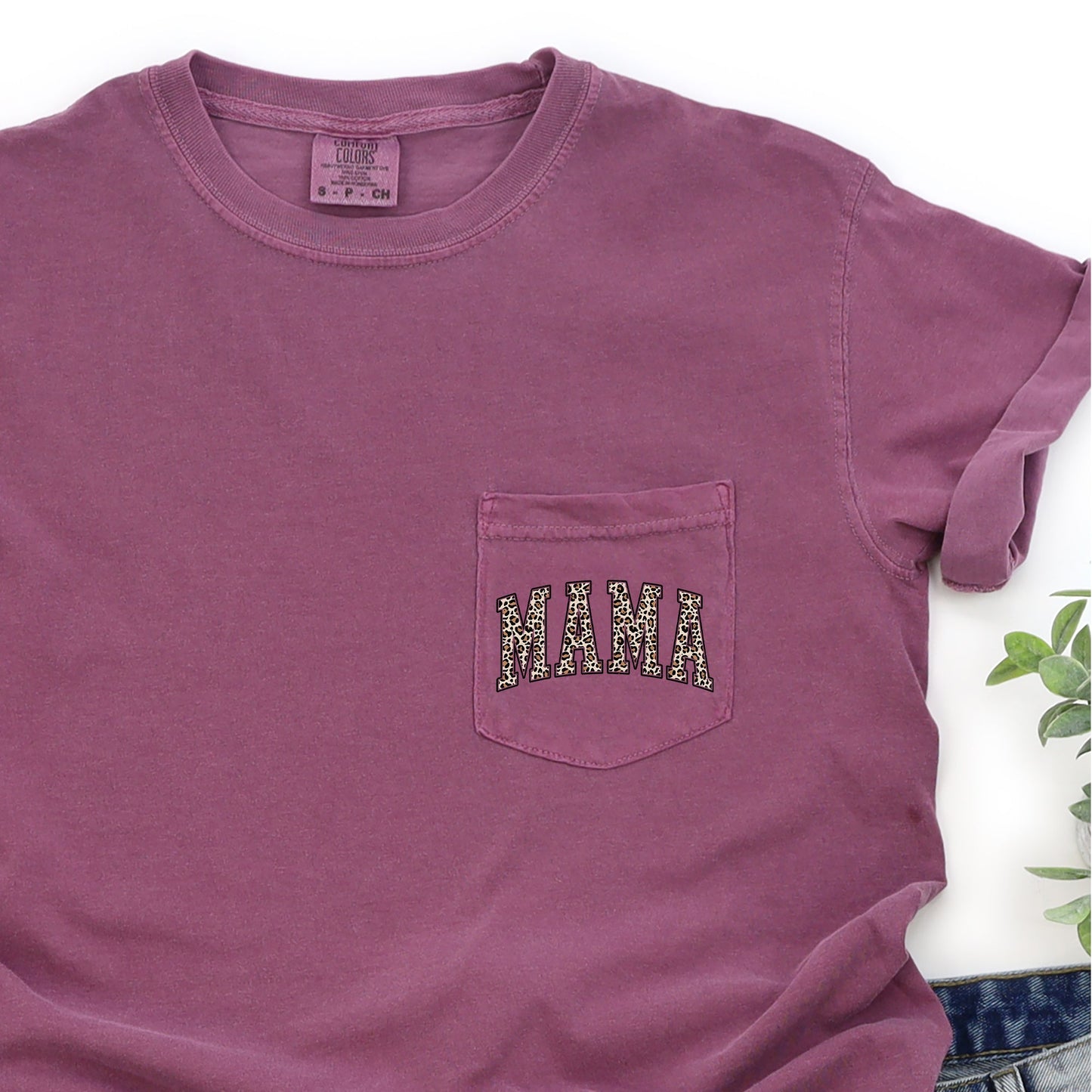 Mama, Leopard Print, Pocket, Retro Tee Comfort Colors T-Shirt