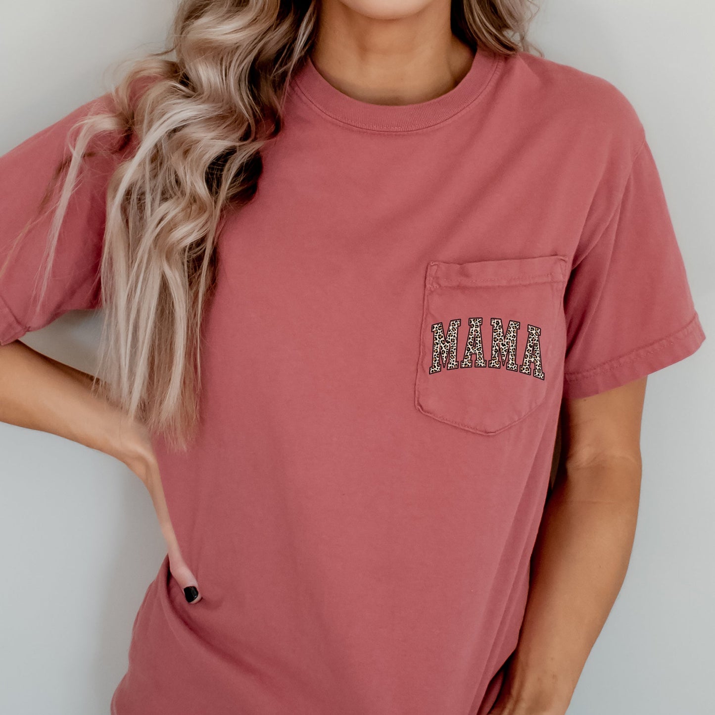 Mama, Leopard Print, Pocket, Retro Tee Comfort Colors T-Shirt