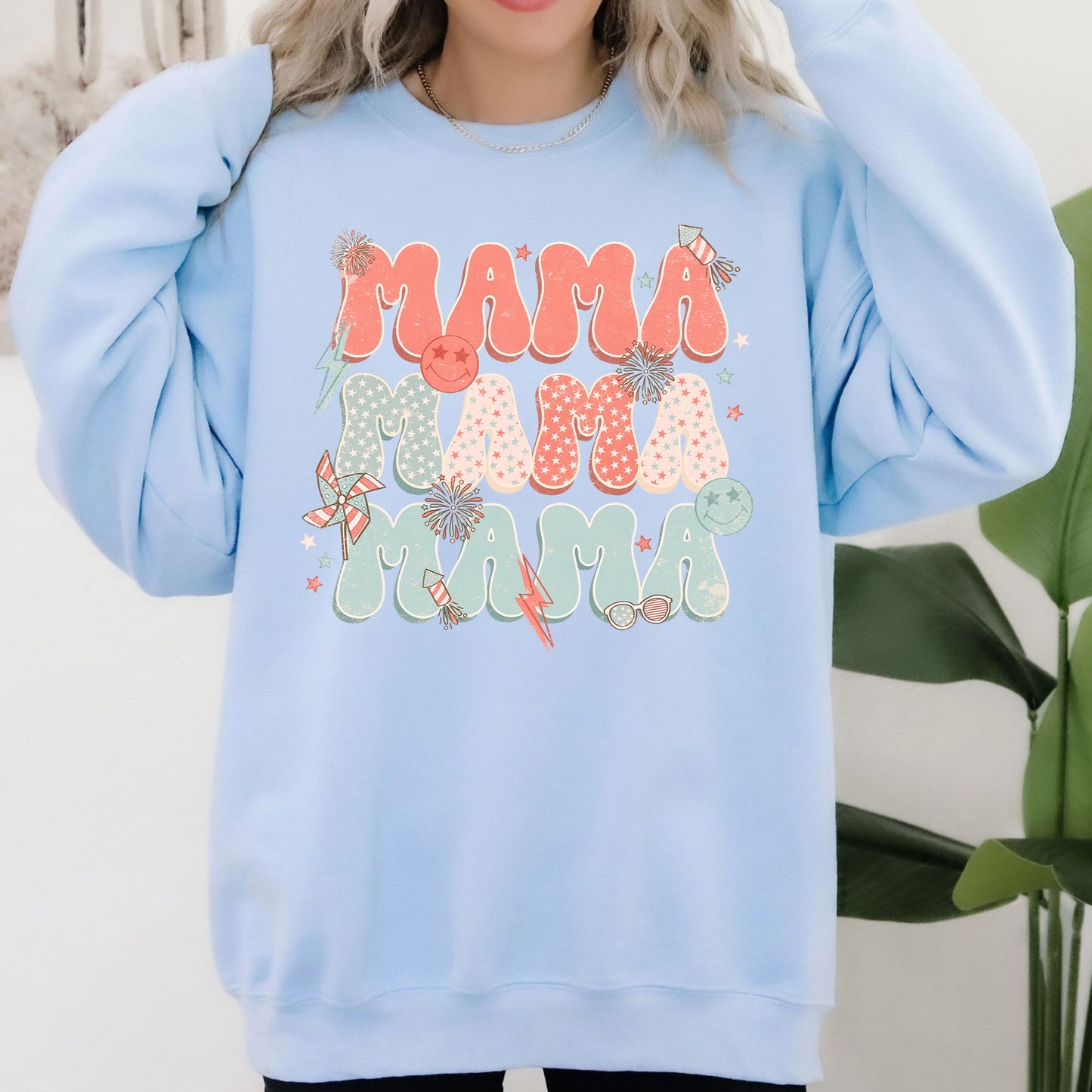 Mama, Patriotic, 4th of July, Fireworks, Retro, USA, America, 4th of July Sweatshirt