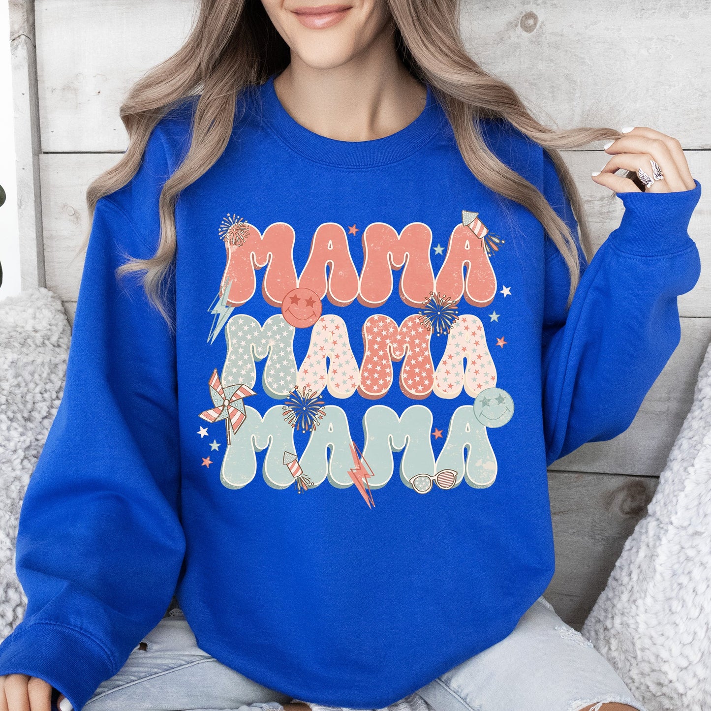 Mama, Patriotic, 4th of July, Fireworks, Retro, USA, America, 4th of July Sweatshirt