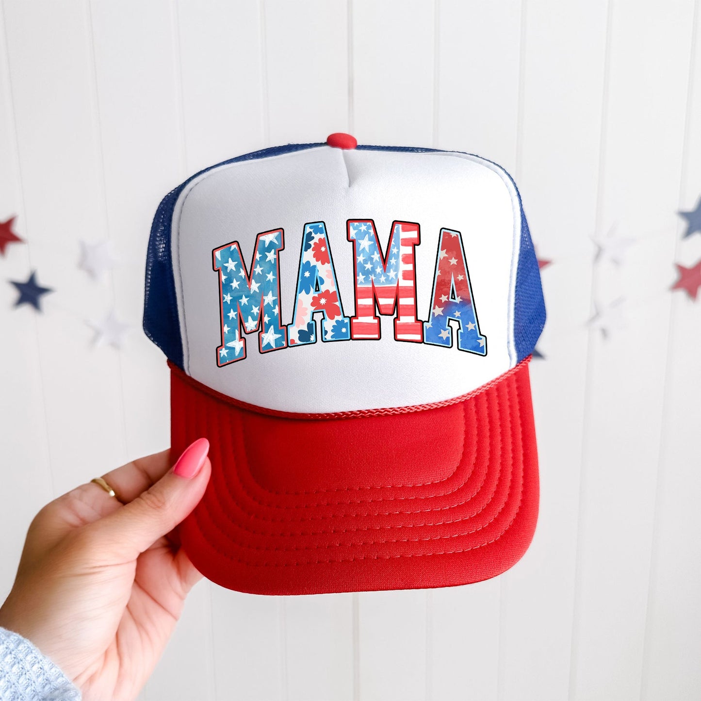 Mama, Pattern, Patriotic, Snapback Trucker Hat