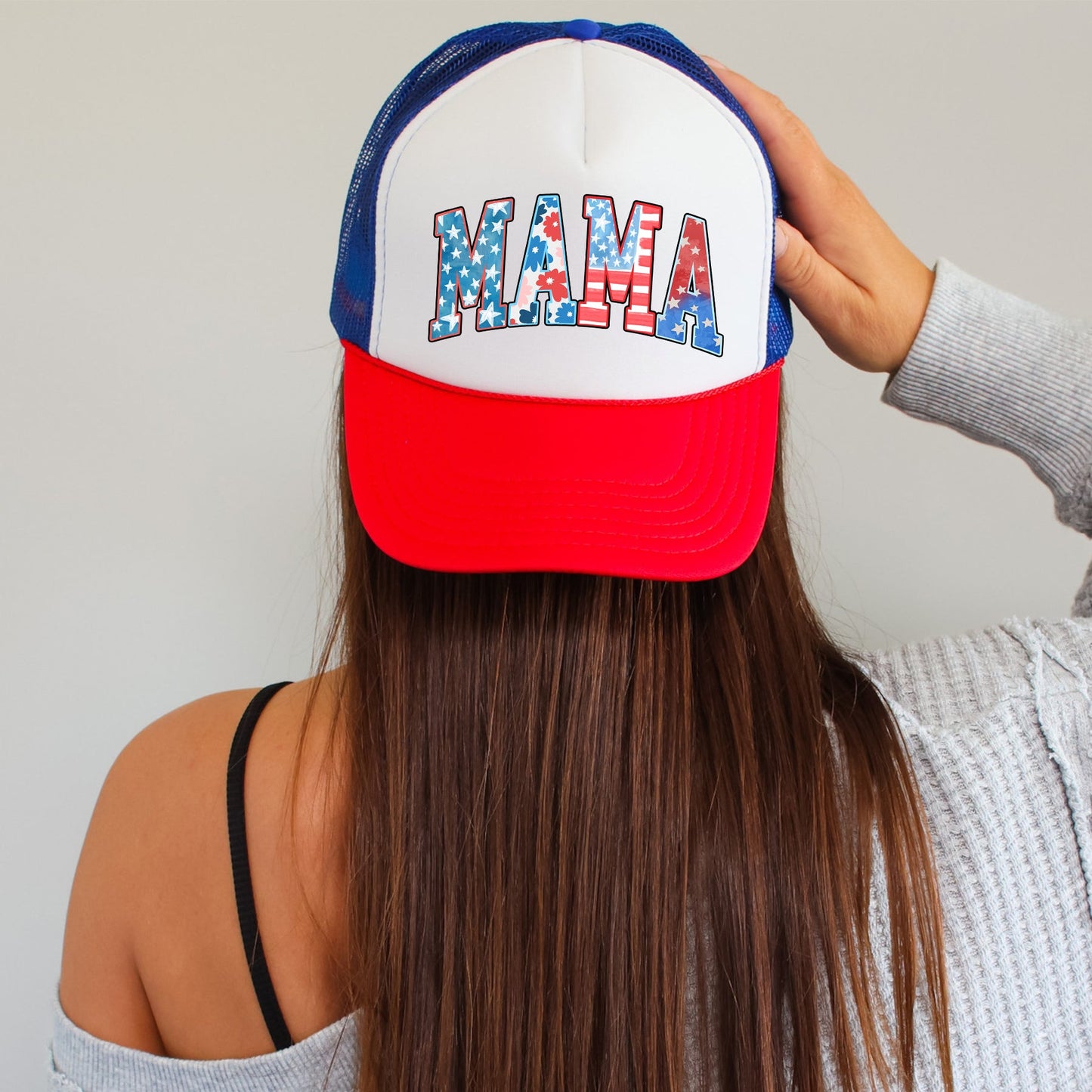 Mama, Pattern, Patriotic, Snapback Trucker Hat
