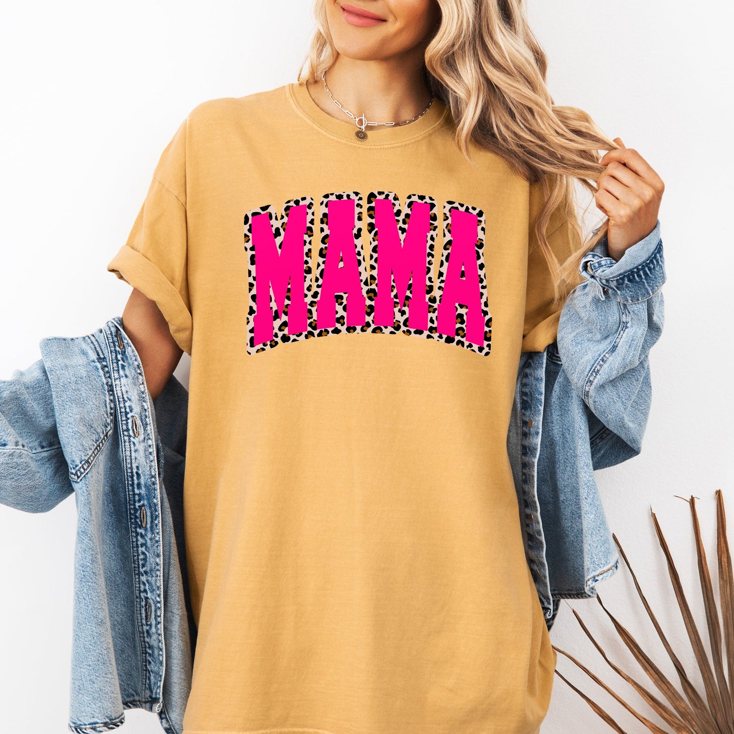 Mama, Pink Leopard Print, Retro, Varsity, Mother's Day Tshirt Comfort Colors T-Shirt