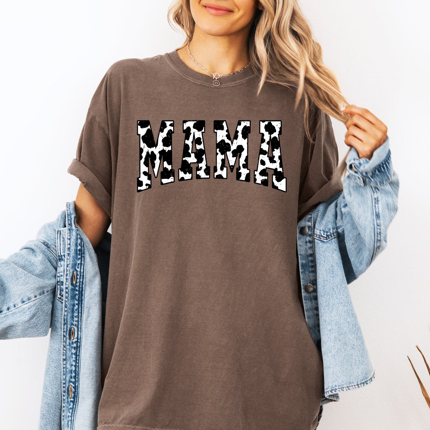 Mama, Retro Cow Print, Varsity, Mother's Day Tshirt Comfort Colors T-Shirt