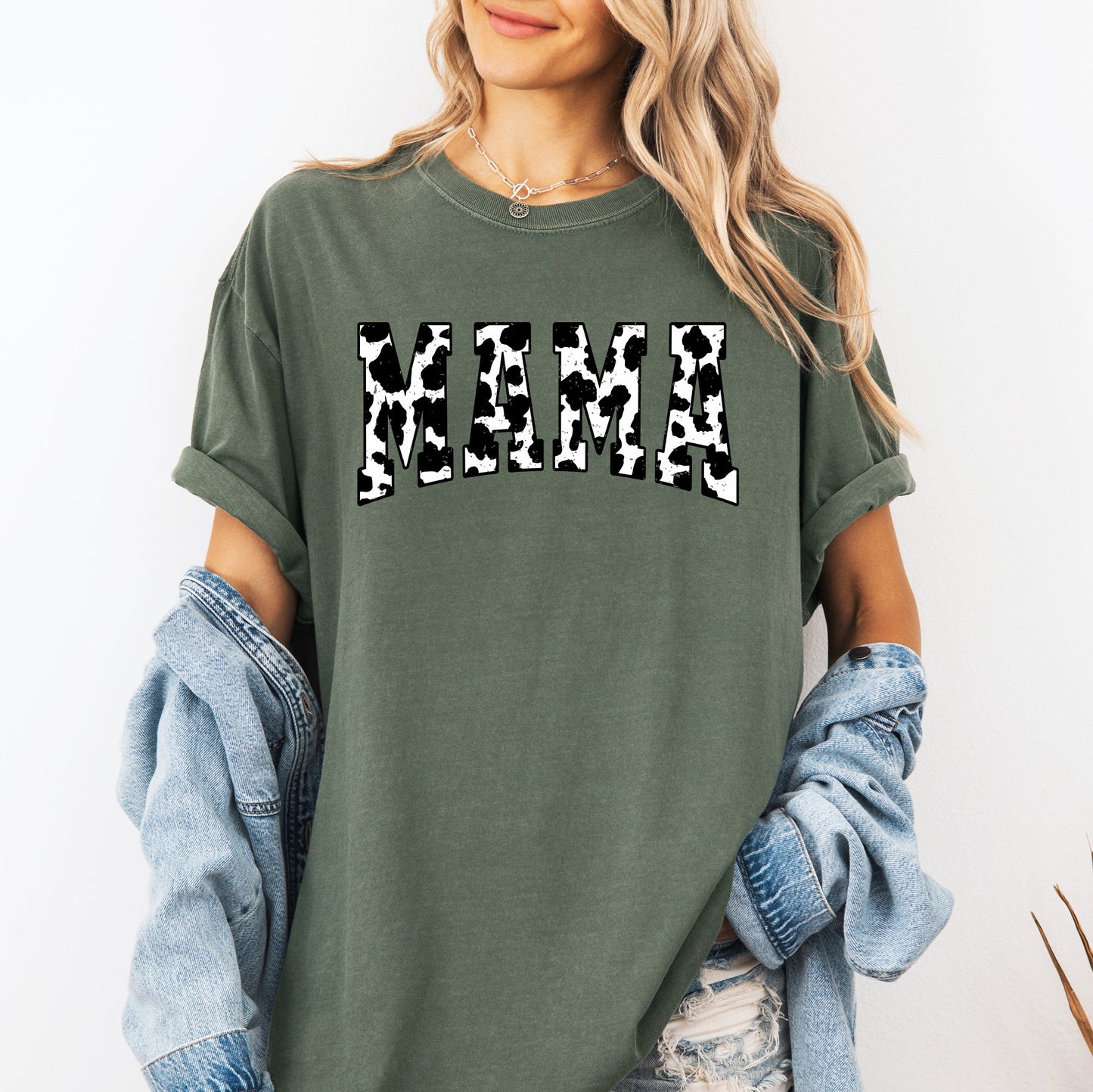 Mama, Retro Cow Print, Varsity, Mother's Day Tshirt Comfort Colors T-Shirt