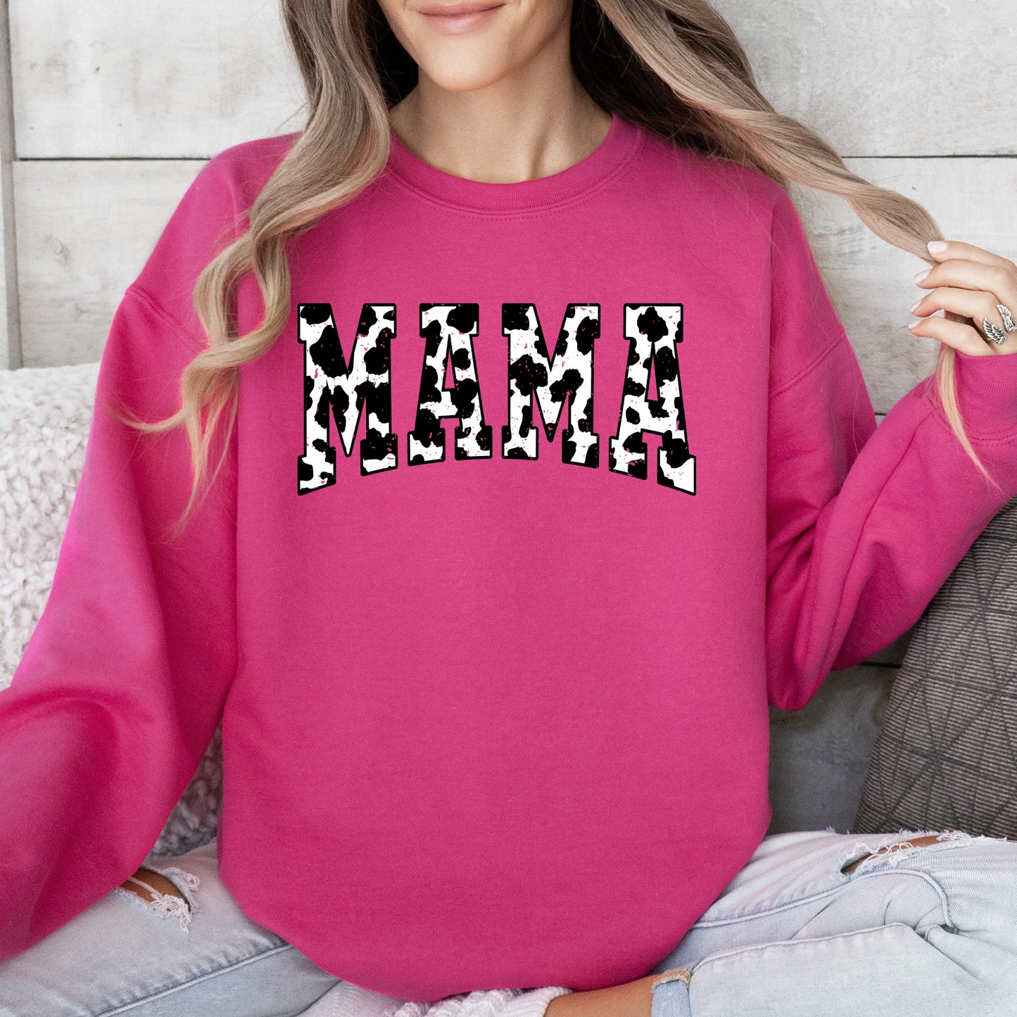 Mama, Retro Cow Print, Varsity, Mother's Day Sweatshirt