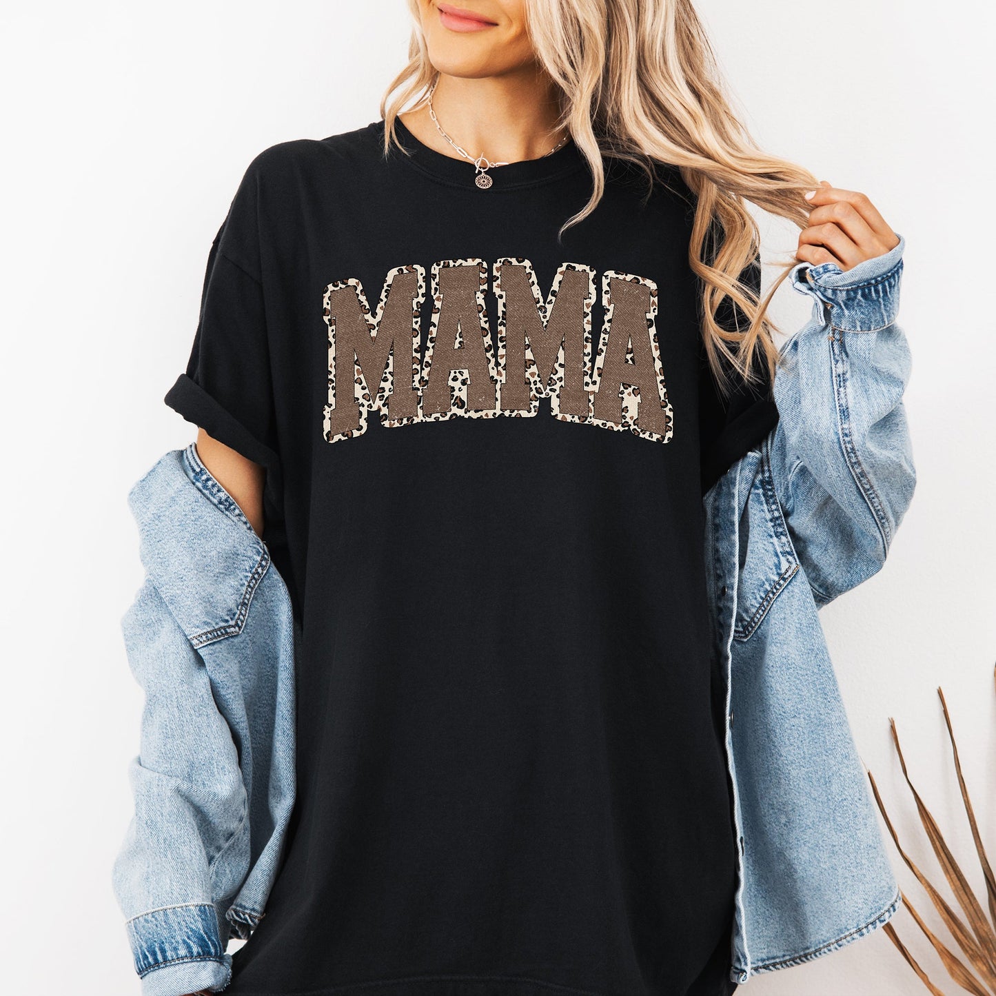Mama, Textured Leopard Print, Mother's Day, Retro, Varsity Tshirt Comfort Colors T-Shirt