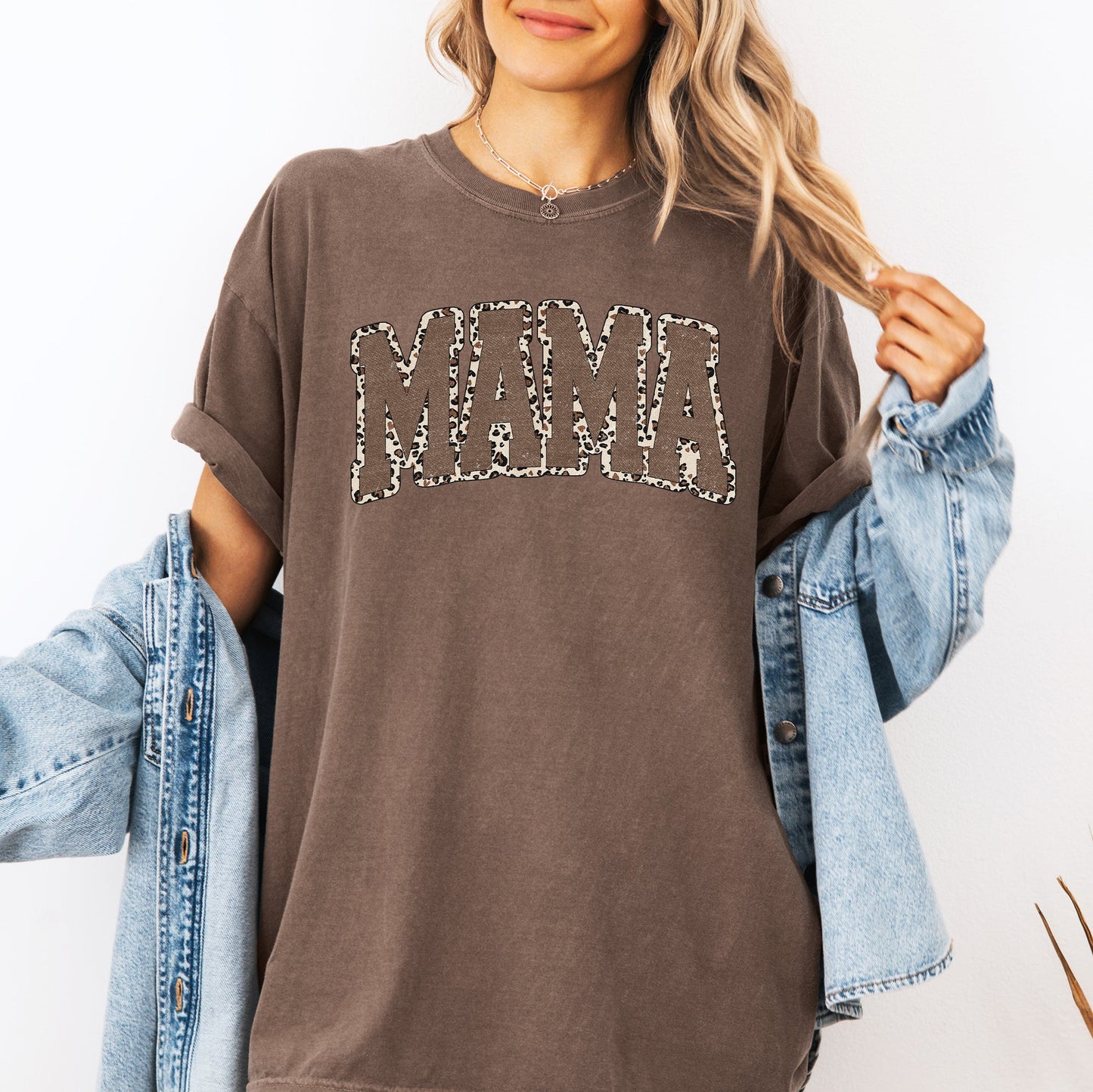 Mama, Textured Leopard Print, Mother's Day, Retro, Varsity Tshirt Comfort Colors T-Shirt