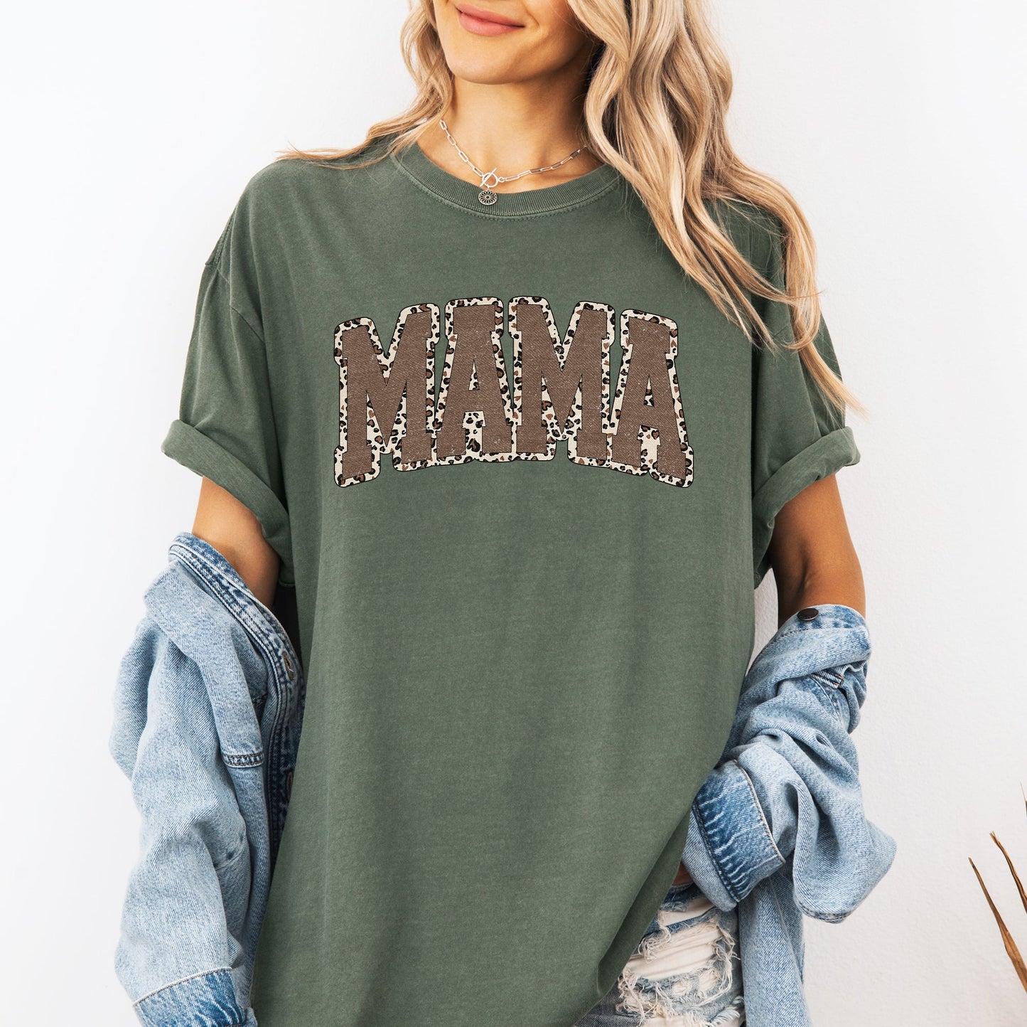 Mama, Textured Leopard Print, Mother's Day, Retro, Varsity Tshirt Comfort Colors T-Shirt