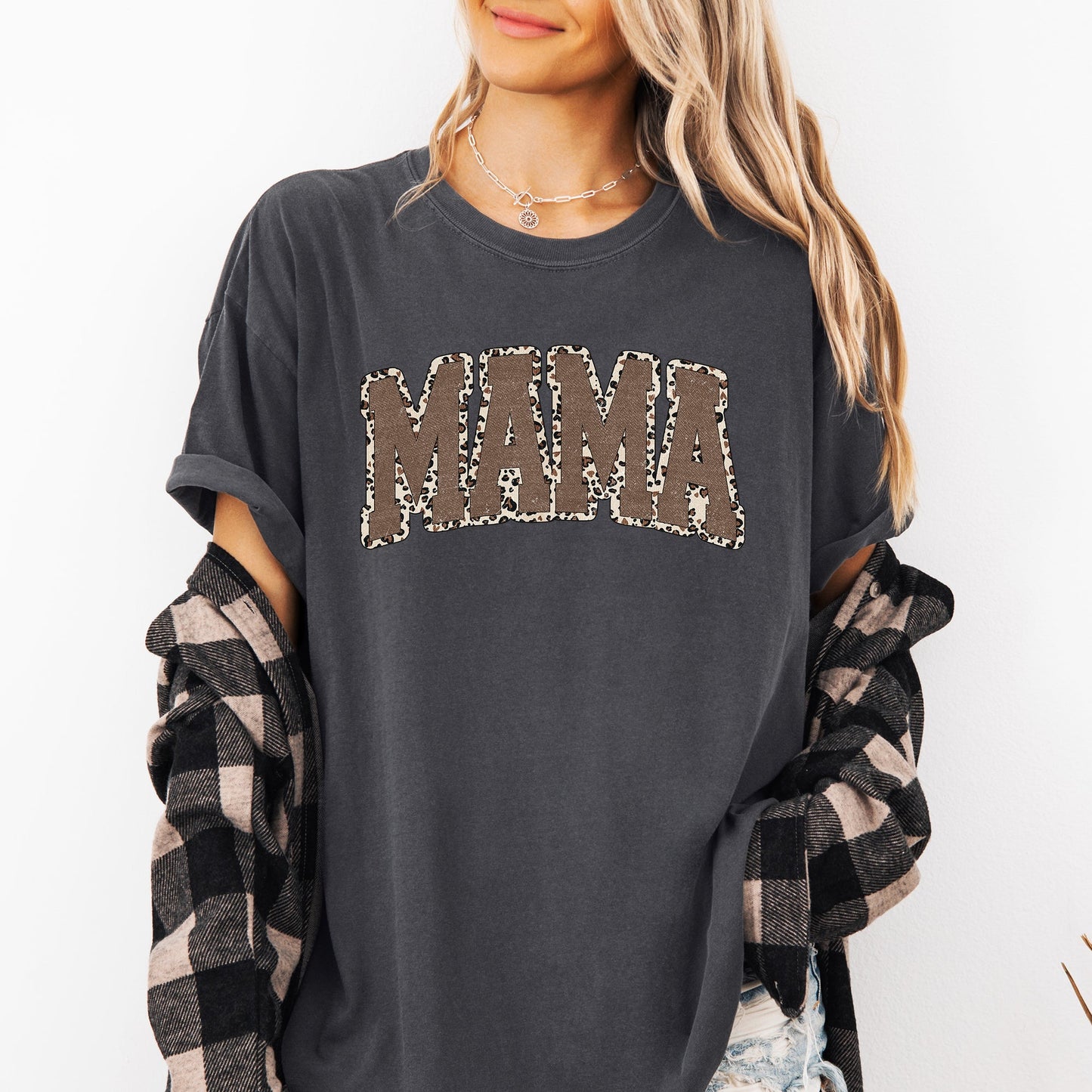 Mama, Textured Leopard Print, Mother's Day, Retro, Varsity Tshirt Comfort Colors T-Shirt