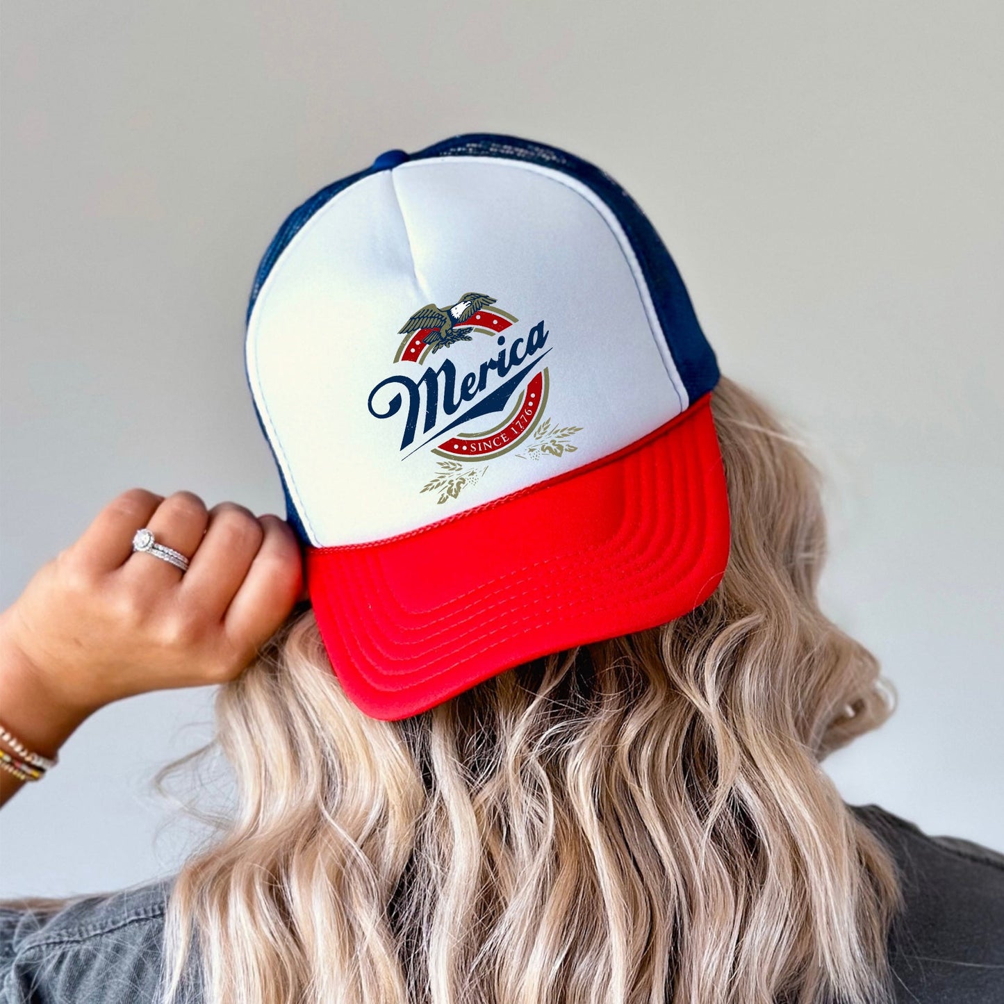 Merica, Beer, Patriotic, Snapback Trucker Hat