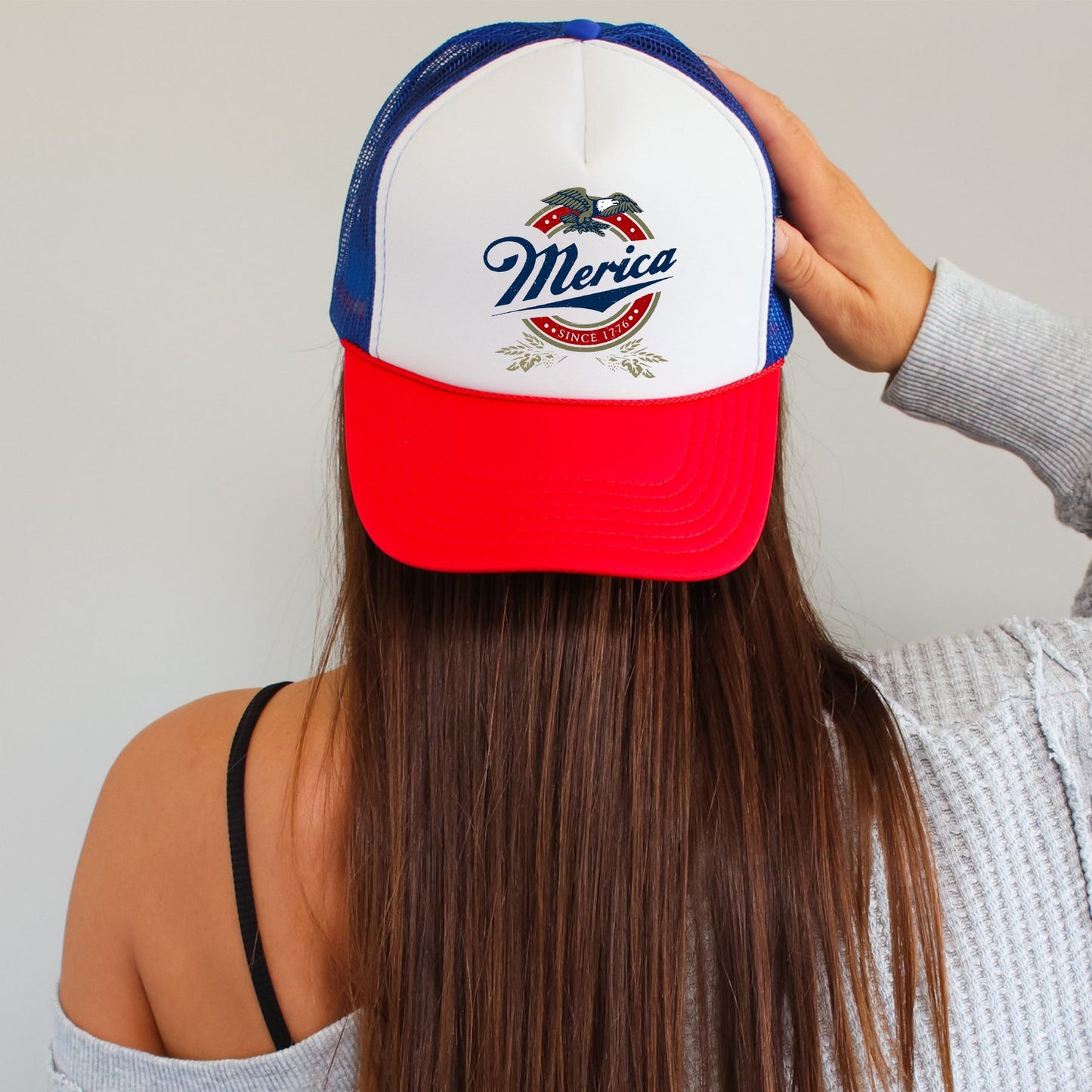 Merica, Beer, Patriotic, Snapback Trucker Hat