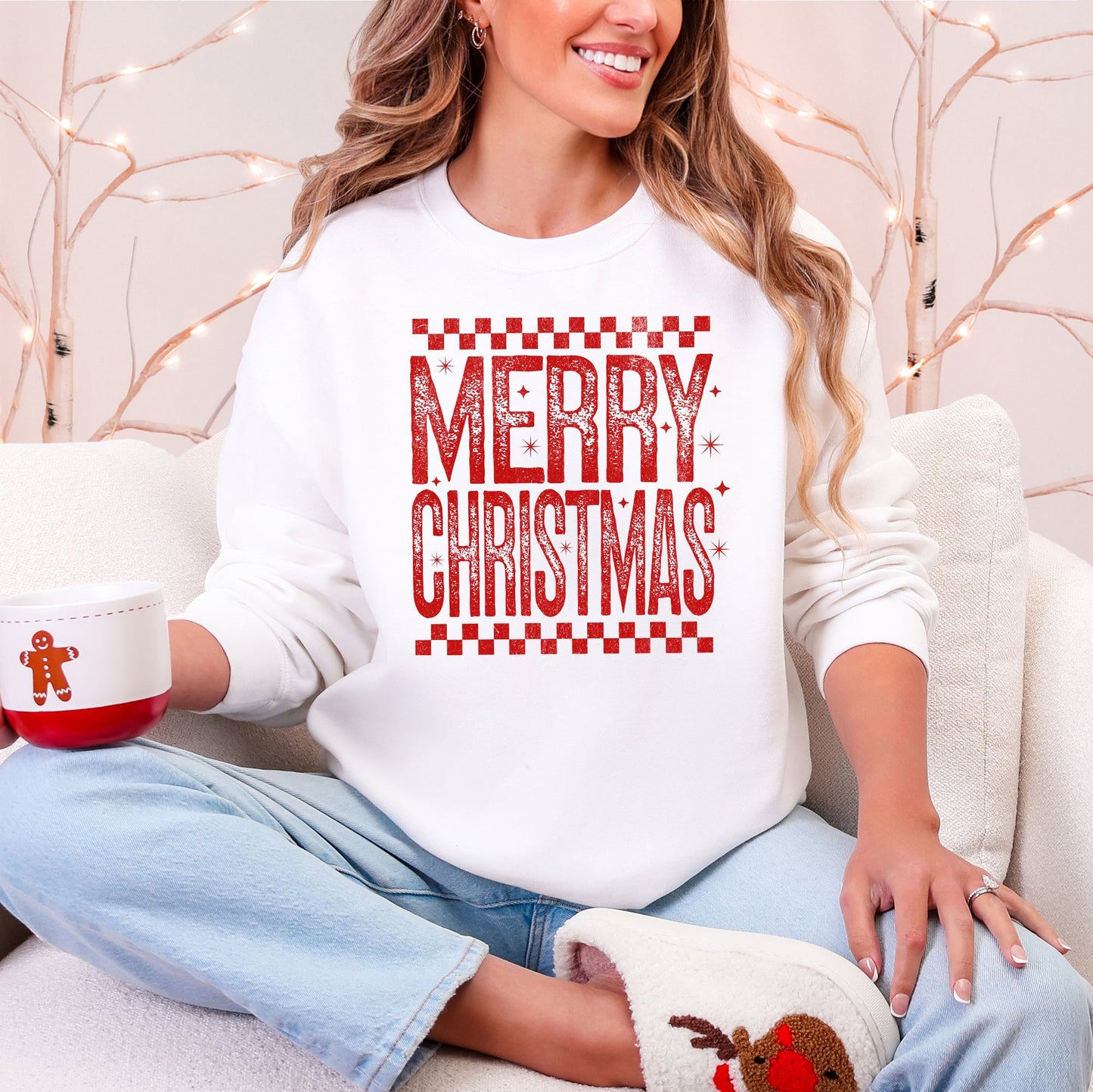 Merry Christmas, Checkered, Retro, Vintage Sweatshirt