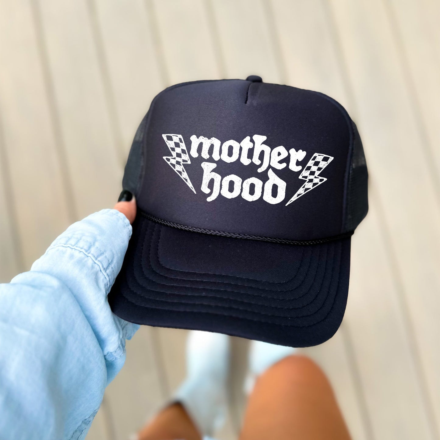 Mother Hood, Lightning Bolt, Sassy, Funny, Black Snapback Trucker Hat