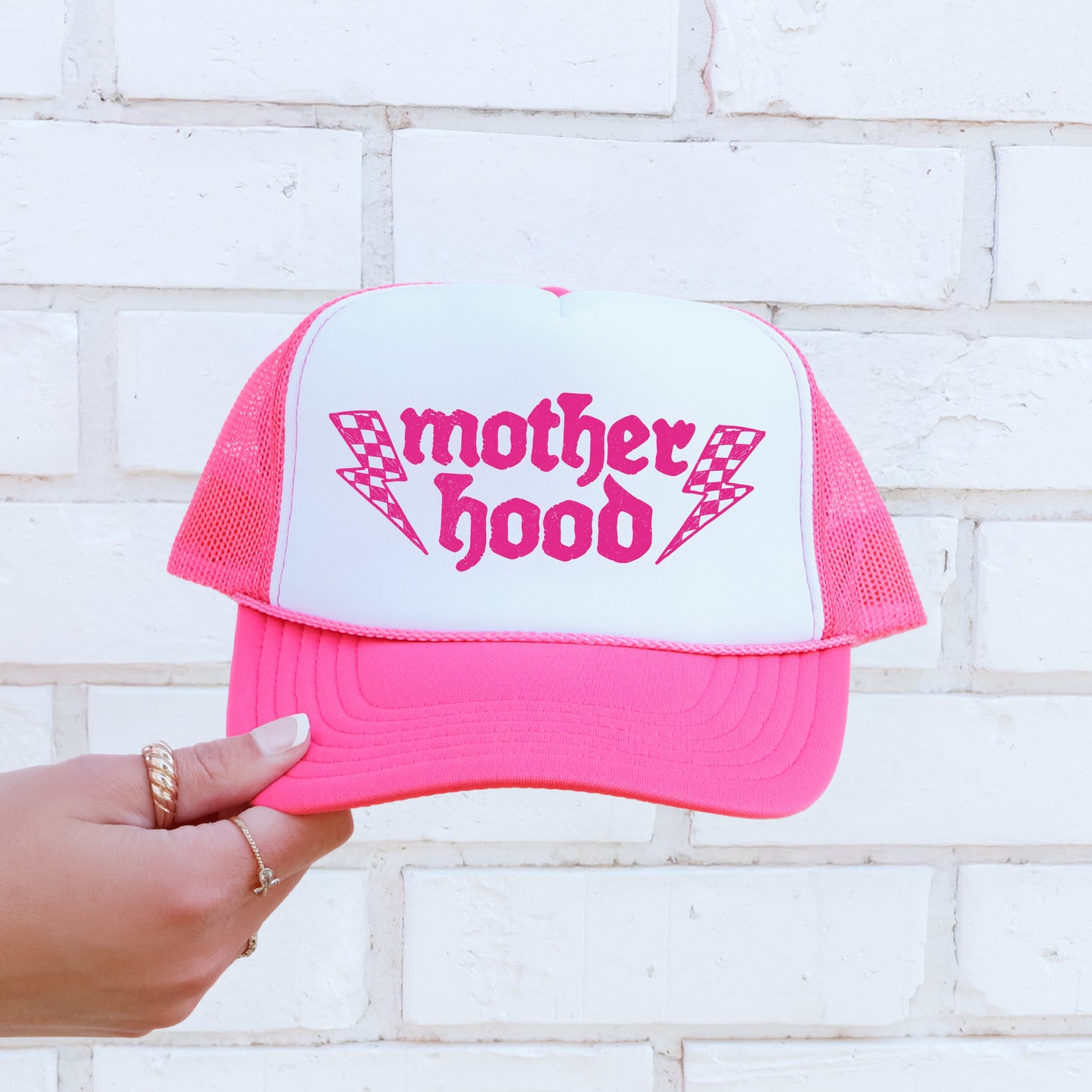 Mother Hood, Lightning Bolt, Sassy, Funny, Bright Pink Snapback Trucker Hat