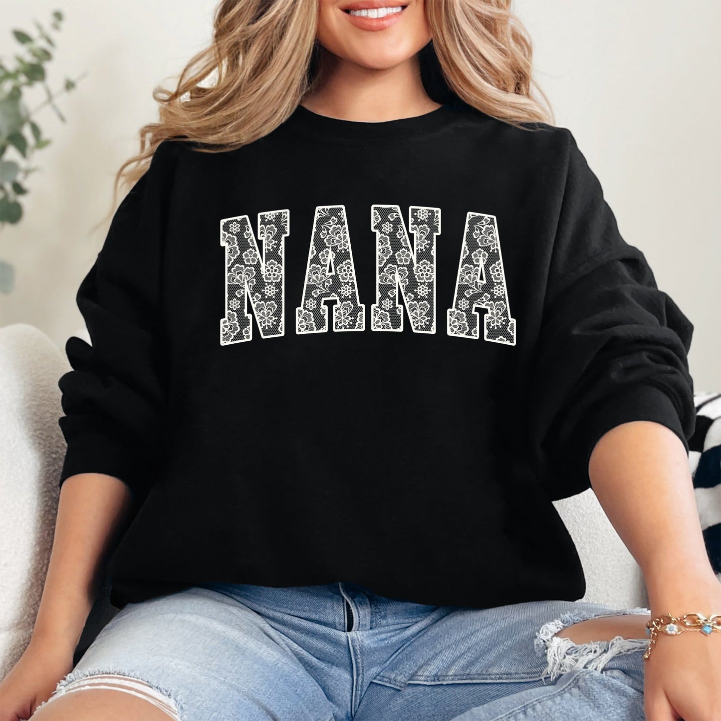 Nana, Faux Lace, Coquette, Varsity, Mother's Day Sweatshirt