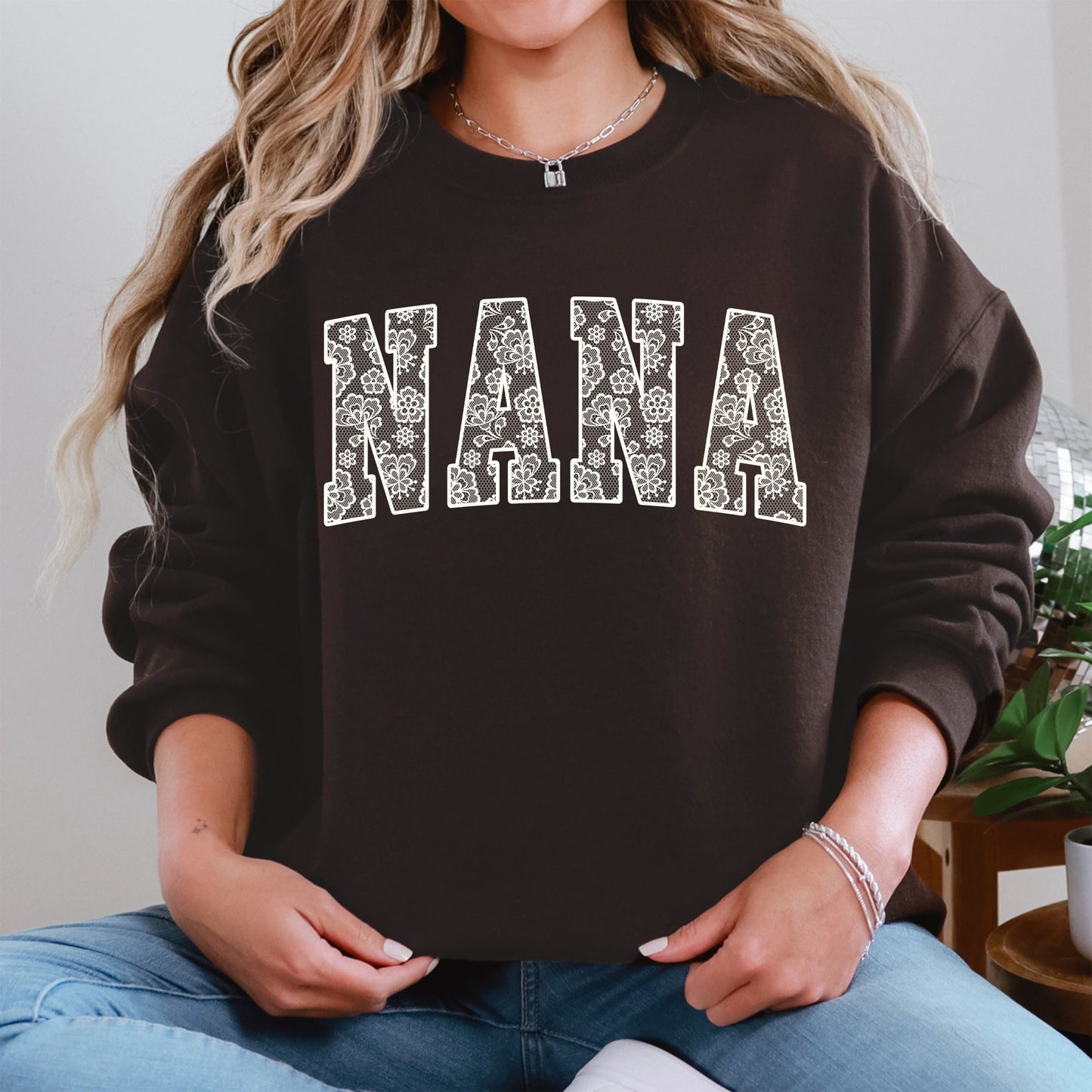 Nana, Faux Lace, Coquette, Varsity, Mother's Day Sweatshirt