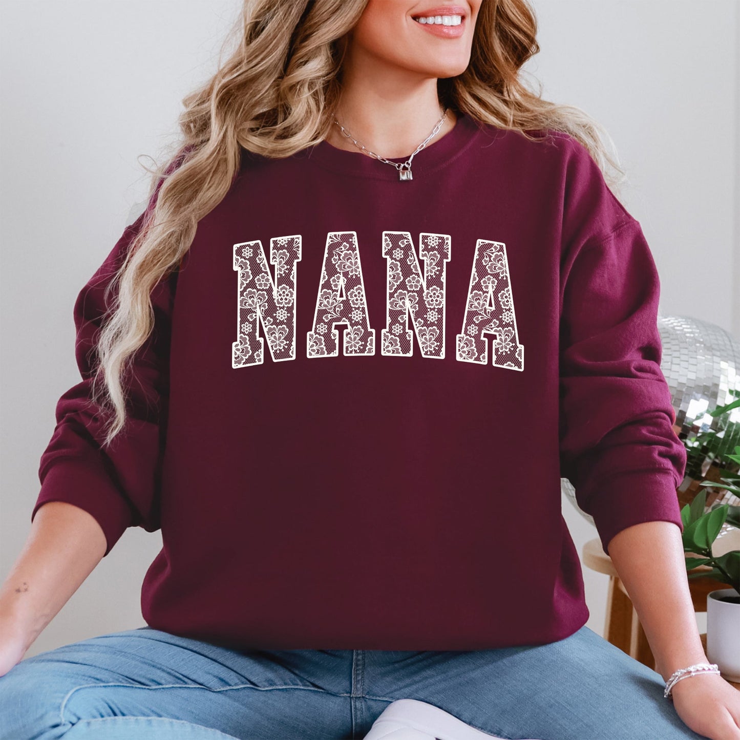 Nana, Faux Lace, Coquette, Varsity, Mother's Day Sweatshirt