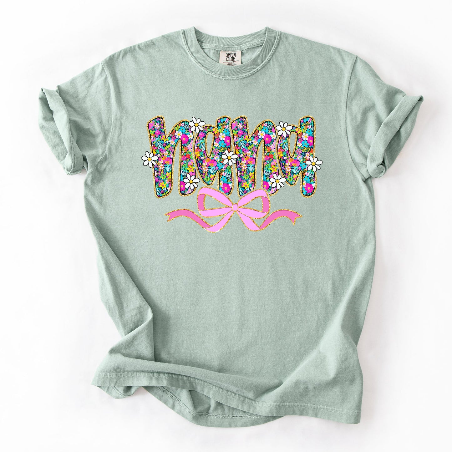 Nana, Mother's Day, Ribbon, Bow, Floral, Flowers, Bright, Colorful, Pastels Tshirt Comfort Colors T-Shirt