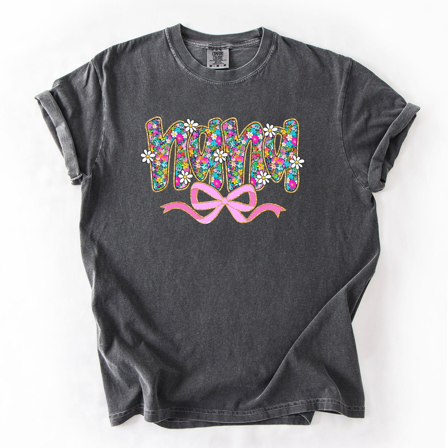 Nana, Mother's Day, Ribbon, Bow, Floral, Flowers, Bright, Colorful, Pastels Tshirt Comfort Colors T-Shirt