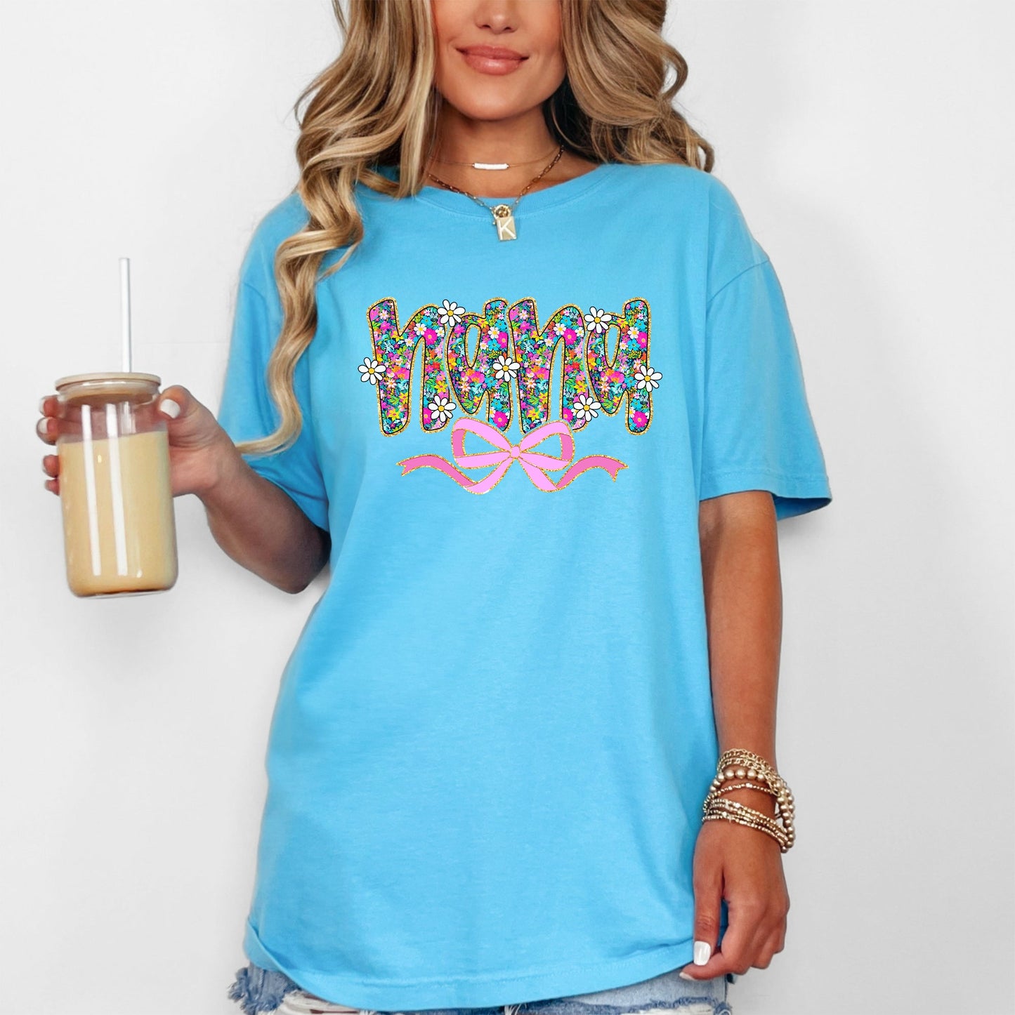 Nana, Mother's Day, Ribbon, Bow, Floral, Flowers, Bright, Colorful, Pastels Tshirt Comfort Colors T-Shirt